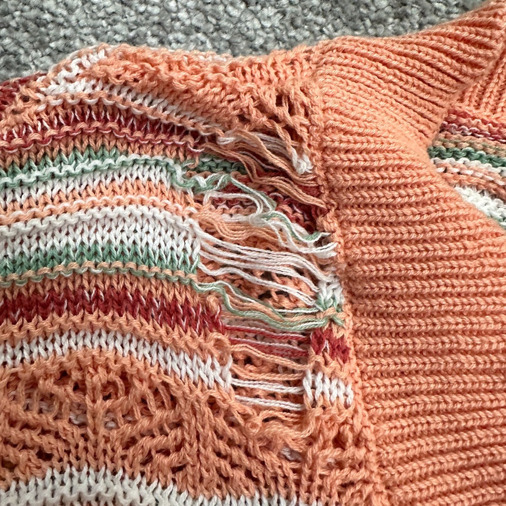 Vintage Major Label Group Cardigan Women S Orange Striped Crochet Cotton Spandex Open-Knit Button Logo Breathable Lightweight Casual Womens Size S / US 4 / IT 40 - 4 Thumbnail