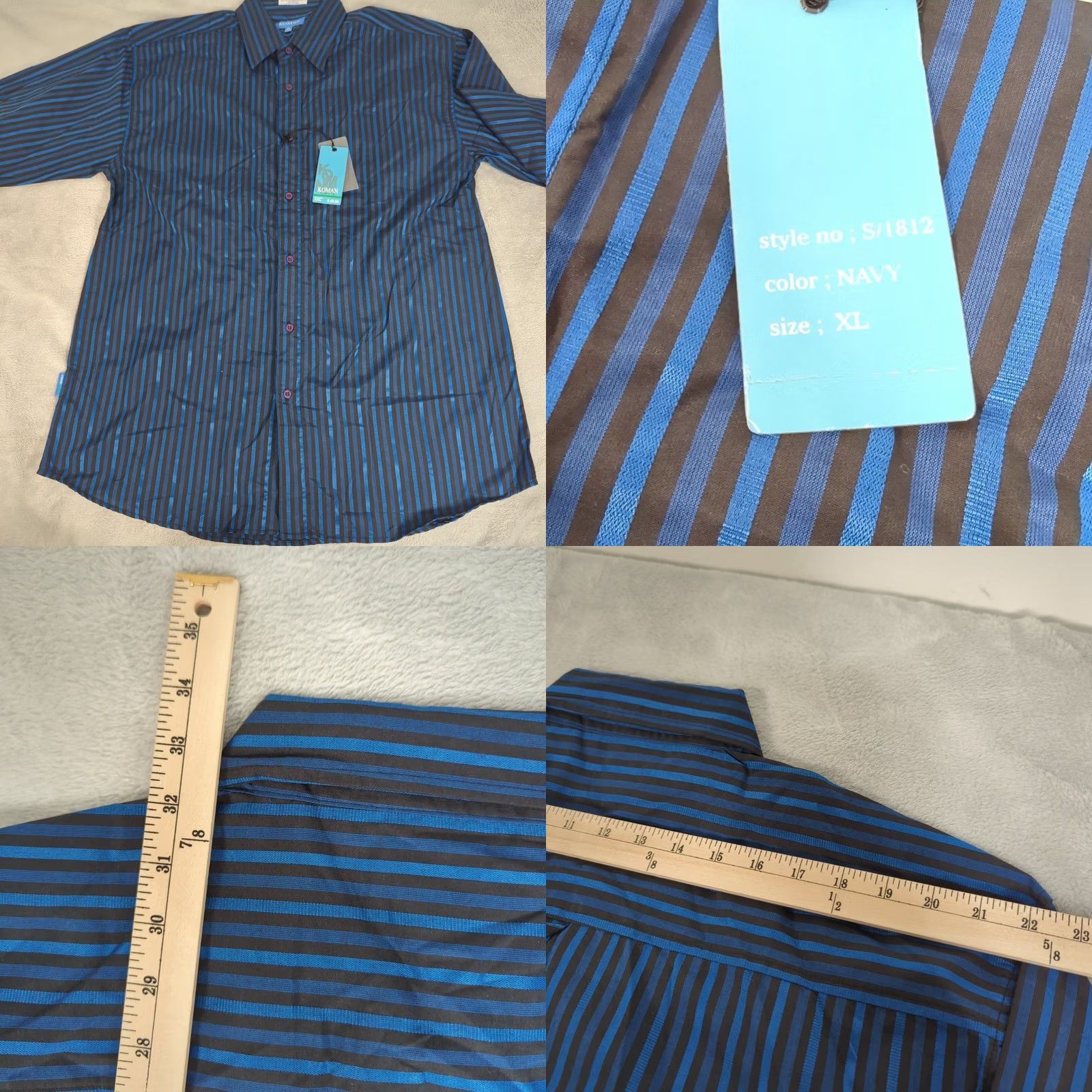 Vintage Koman Shirt Mens XL Navy Blue Striped Button-Up Long Sleeve Casual Formal NEW Size 46R - 8 Thumbnail