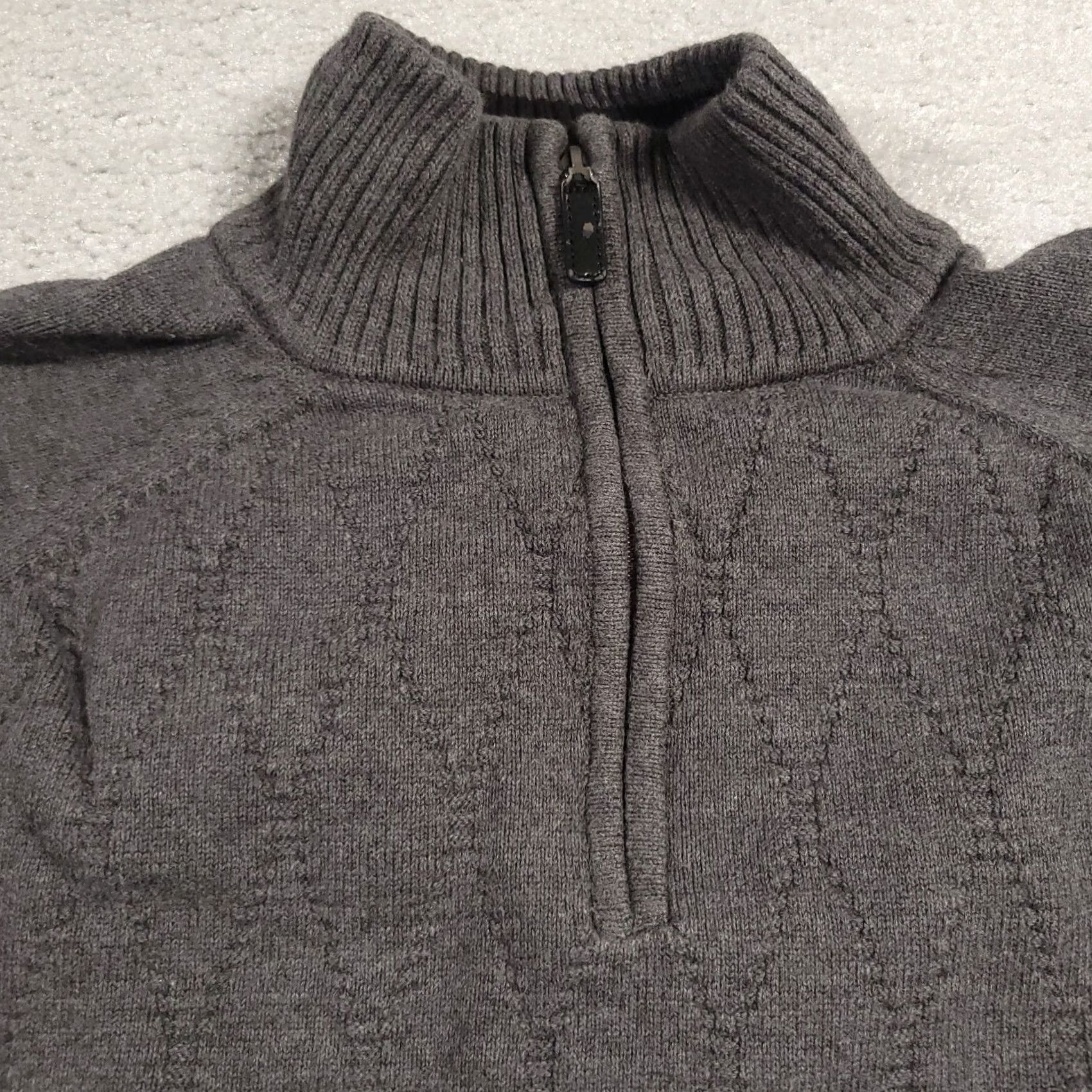 Liz Claiborne Claiborne Pullover Sweater 1/4 Zip Mens Large Gray Long Sleeve Mock Neck Diamond Pattern Knit Cotton Knitwear Shirt Size US L / EU 52-54 / 3 - 3 Thumbnail
