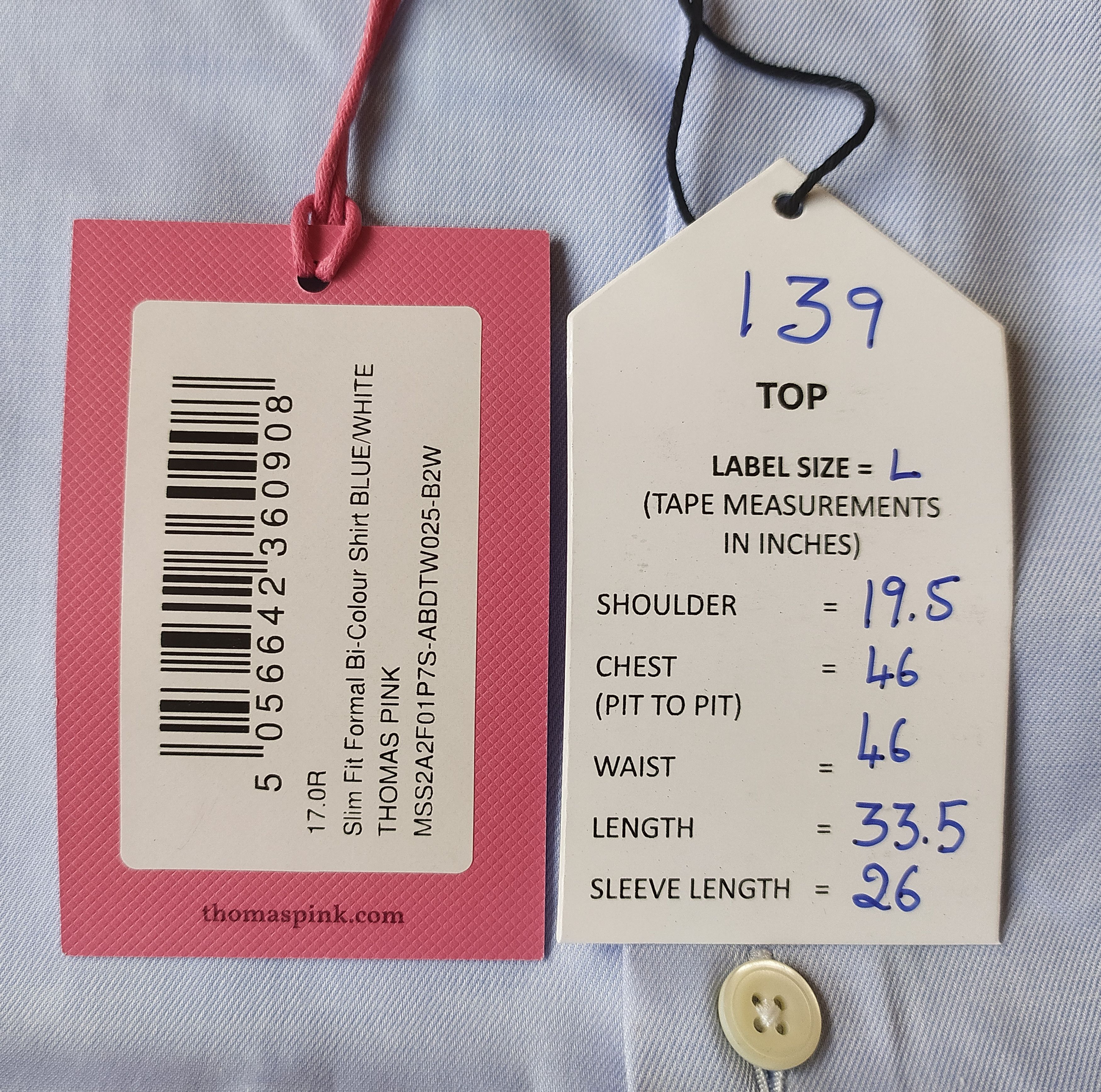 Thomas Pink Thomas Pink Formal Bi-Color Shirt Free Shipping T/139 Size US L / EU 52-54 / 3 - 6 Thumbnail