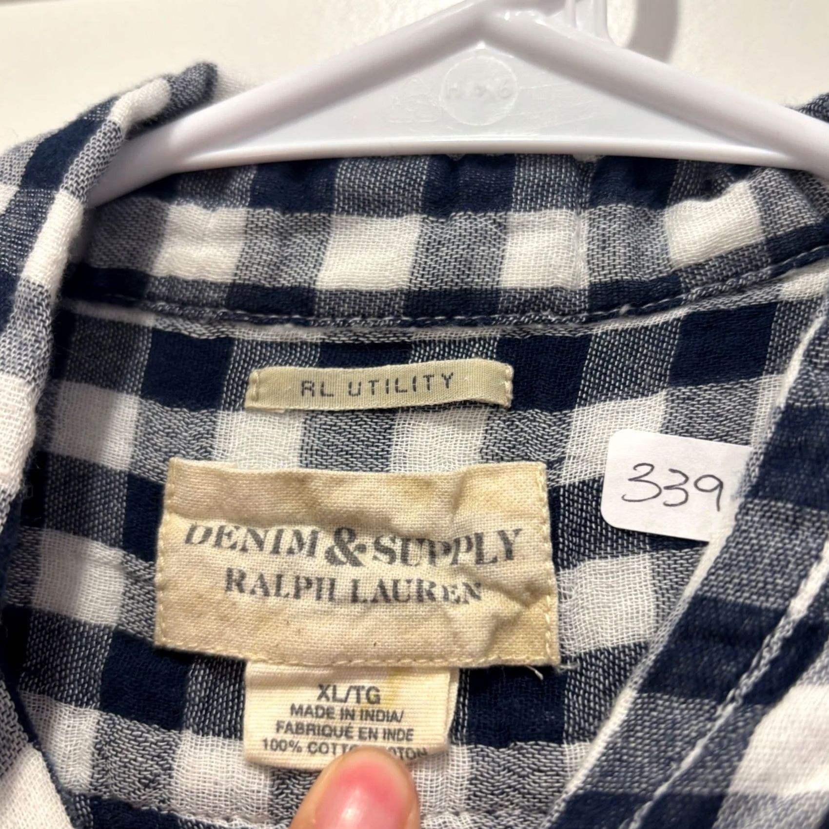 Vintage VINTAGE? Denim & Supply Ralph Lauren RL Utility Gingham Button Up Shirt Navy White XL Size US XL / EU 56 / 4 - 2 Thumbnail