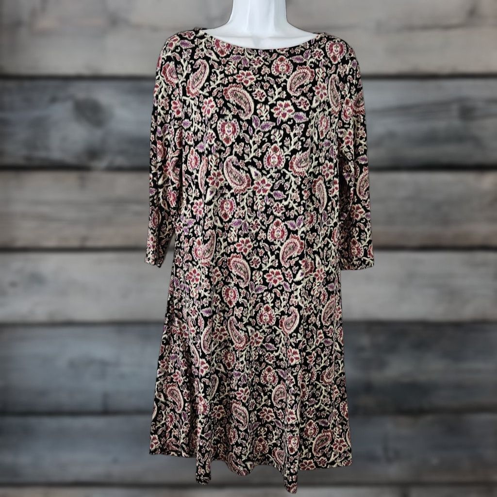 J. Jill VINTAGE? No. J Jill Wearever Collection Womens Dress Sz Medium Purple Black Floral Paisley Shirt? Size M / US 6-8 / IT 42-44 - 1 Thumbnail