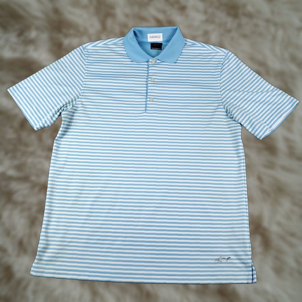 Vintage Greg Norman Polo Shirt Mens L Blue Striped Polo Shirt Casual Short Sleeve, Stained, Button, Logo, Regular Fit, Classic Preppy, Golf, Outdoor, Men Size US L / EU 52-54 / 3 - 1 Thumbnail