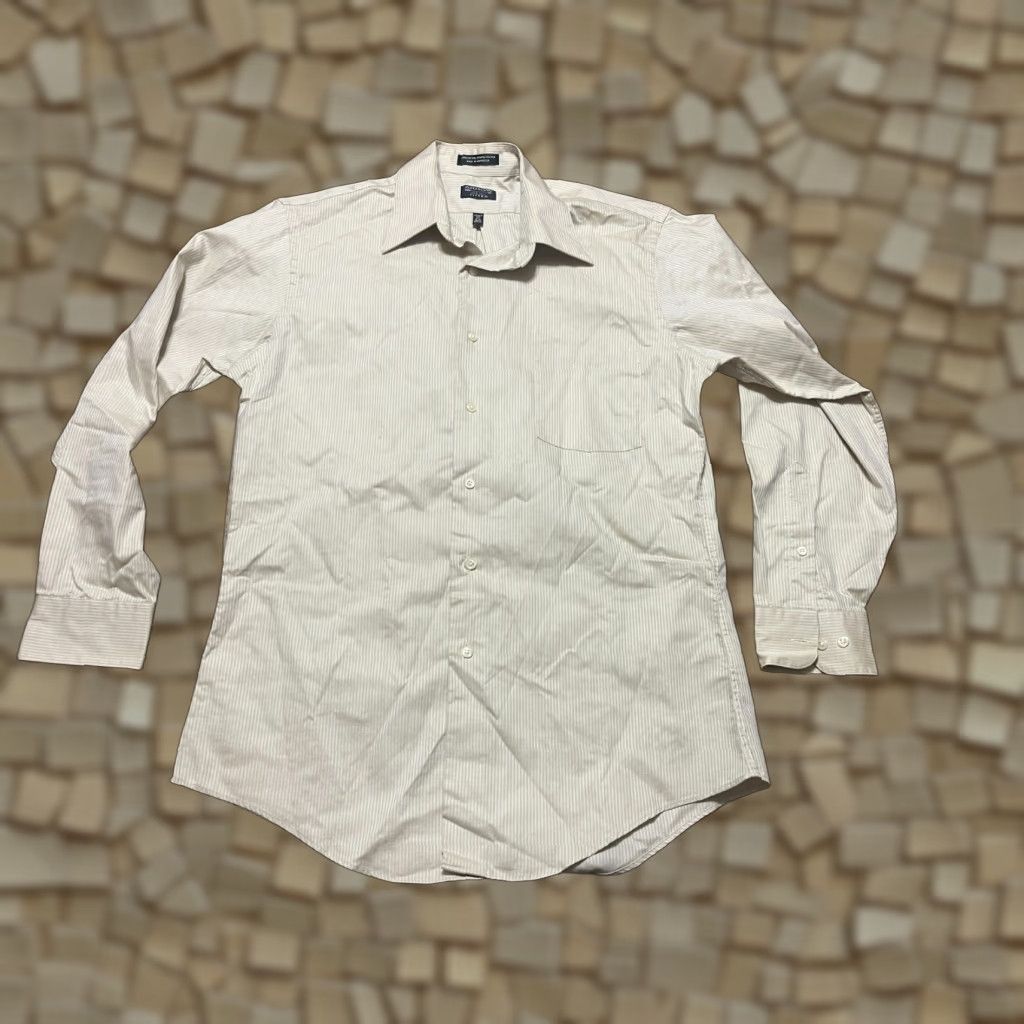 Arrow Arrow Shirt Men's Size Medium 15.5 32/33 Tan Striped Button Up Fitted Size US M / EU 48-50 / 2 - 1 Thumbnail