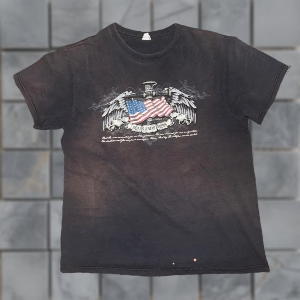 Vintage VINTAGE Y2K Christian Patriotic T-Shirt Jesus Cross Eagle USA Flag Black Medium Size US M / EU 48-50 / 2 - 1 Thumbnail