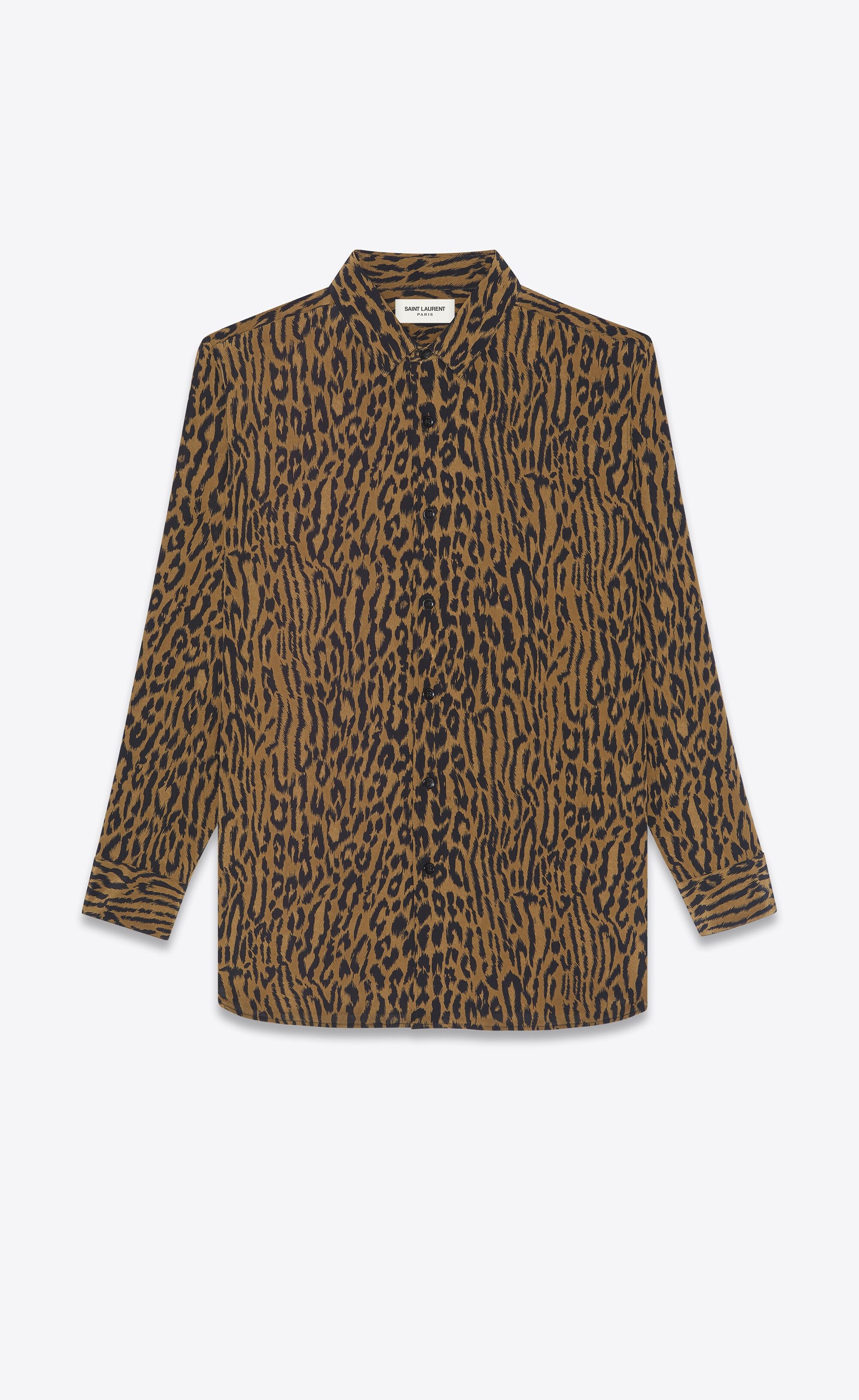 Saint Laurent Paris o1s1wg111224 Long Overshirt in Leopard-Print Crepe De Chine Size US L / EU 52-54 / 3 - 1 Thumbnail