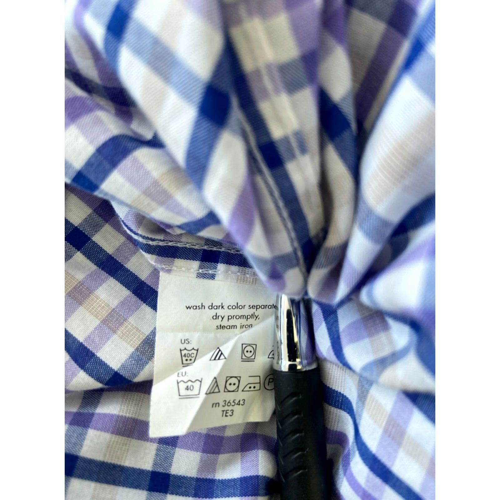 Izod Izod Mens Dress Shirt - Purple Plaid - Slim Fit - Blue - 16.5 - Button Down - Machine Washable Size 46R - 7 Thumbnail