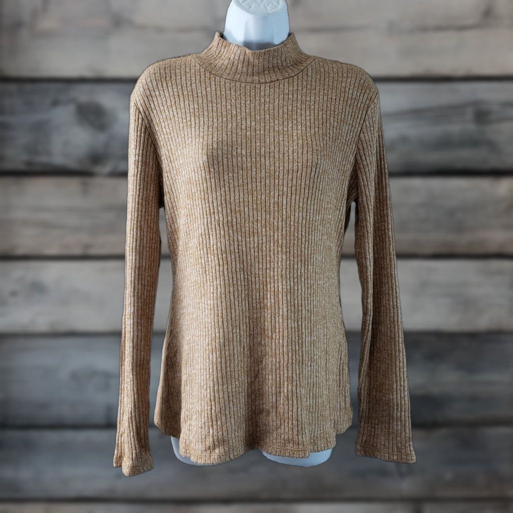 Vintage VINTAGE 41Hawthorn Womens Ribbed Sweater Sz Large Brown Mock Neck Long Sleeve Pullover 48% Rayon 48% Polyester 4% Spandex Womens Size L / US 10 / IT 46 - 1 Thumbnail