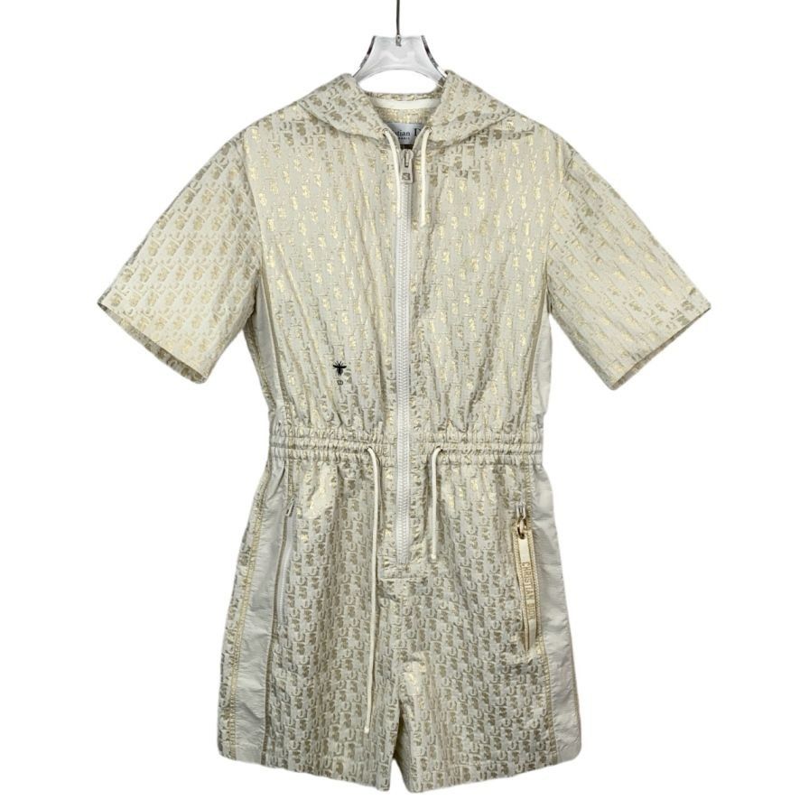 Dior Christian Dior Womens Ivory & Gold Monogram Hooded Short-Sle Size XS / US 0-2 / IT 36-38 - 1 Thumbnail