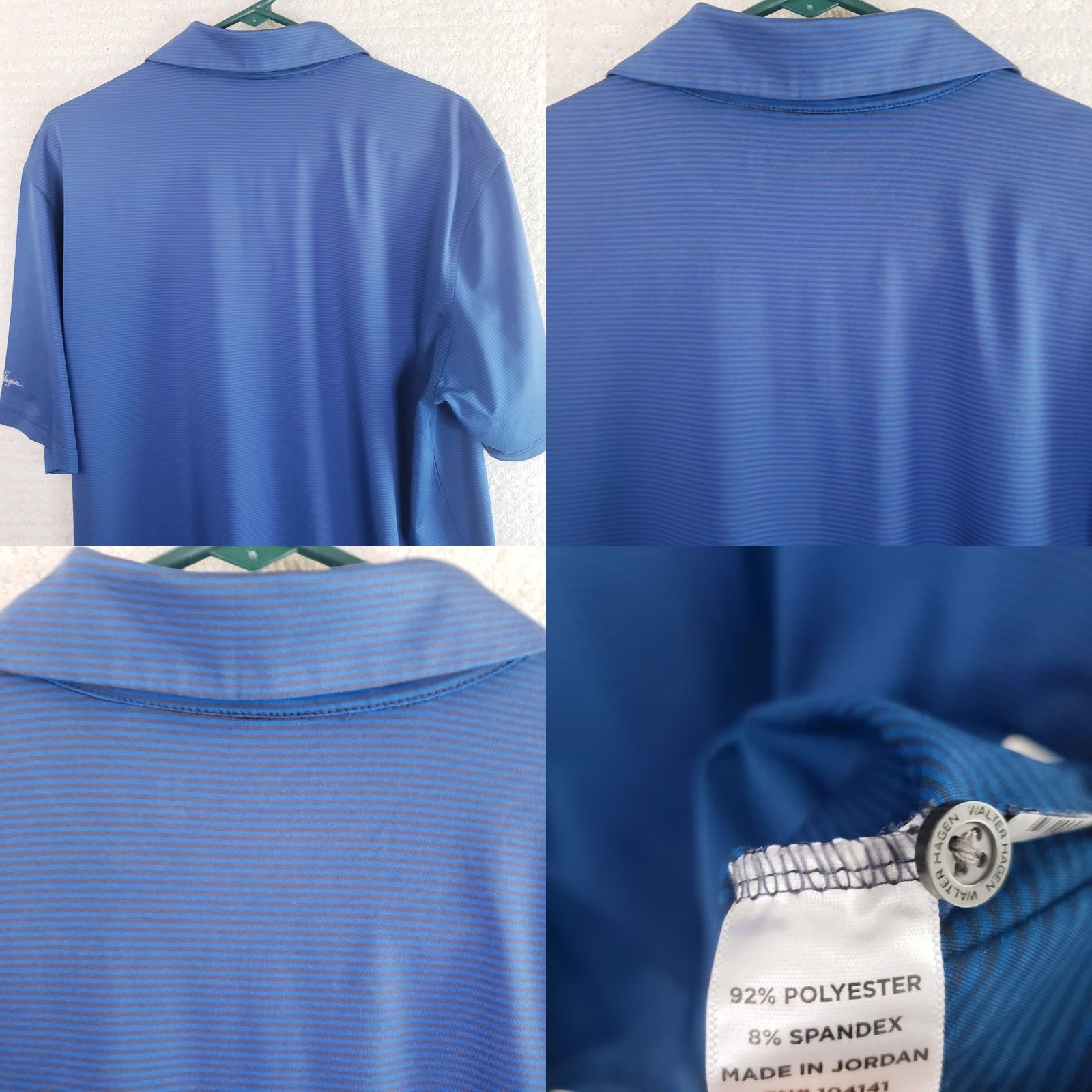 Vintage Walter Hagen 11 Majors Polo Shirt Mens L Blue Charcoal Striped Golf Stretch Activewear Polo Short Sleeve Casual Workwear Knit Polyester Blend Size US L / EU 52-54 / 3 - 8 Thumbnail