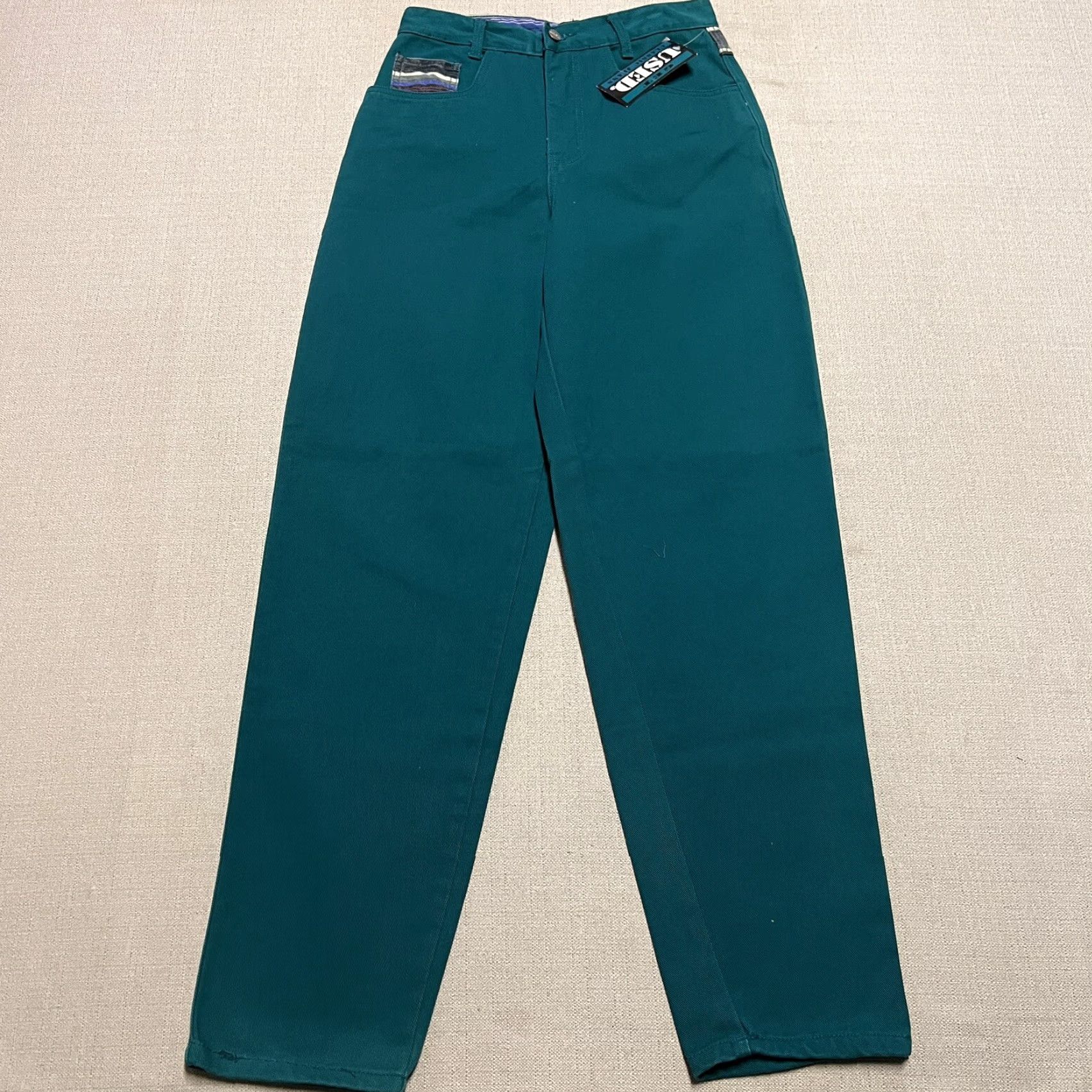 Vintage VINTAGE Get Used Jeans Womens Straight 29 31 Aztec Blanket Style NOS Green Denim Cotton 28x31 Mens Womens? Size 29" - 3 Thumbnail