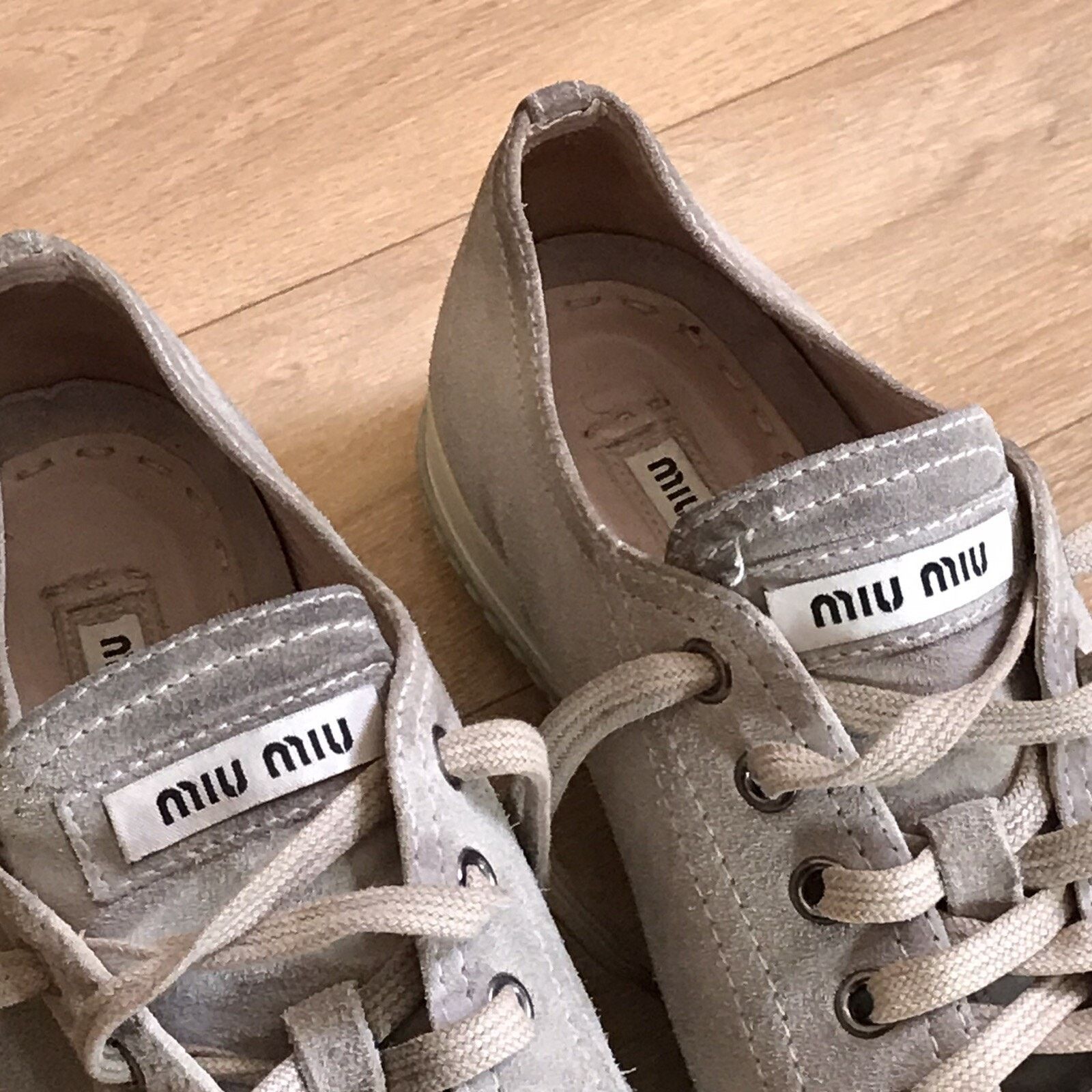 Miu Miu MIU MIU Womens Sneakers Suede Leather Shoes Studded Toe Size US 7 / IT 37 - 8 Thumbnail