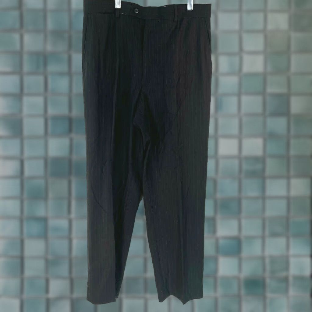 Vintage Louis Raphael Mens Flat Front Striped Black Dress Pants 34X32 Size US 34 / EU 50 - 1 Thumbnail