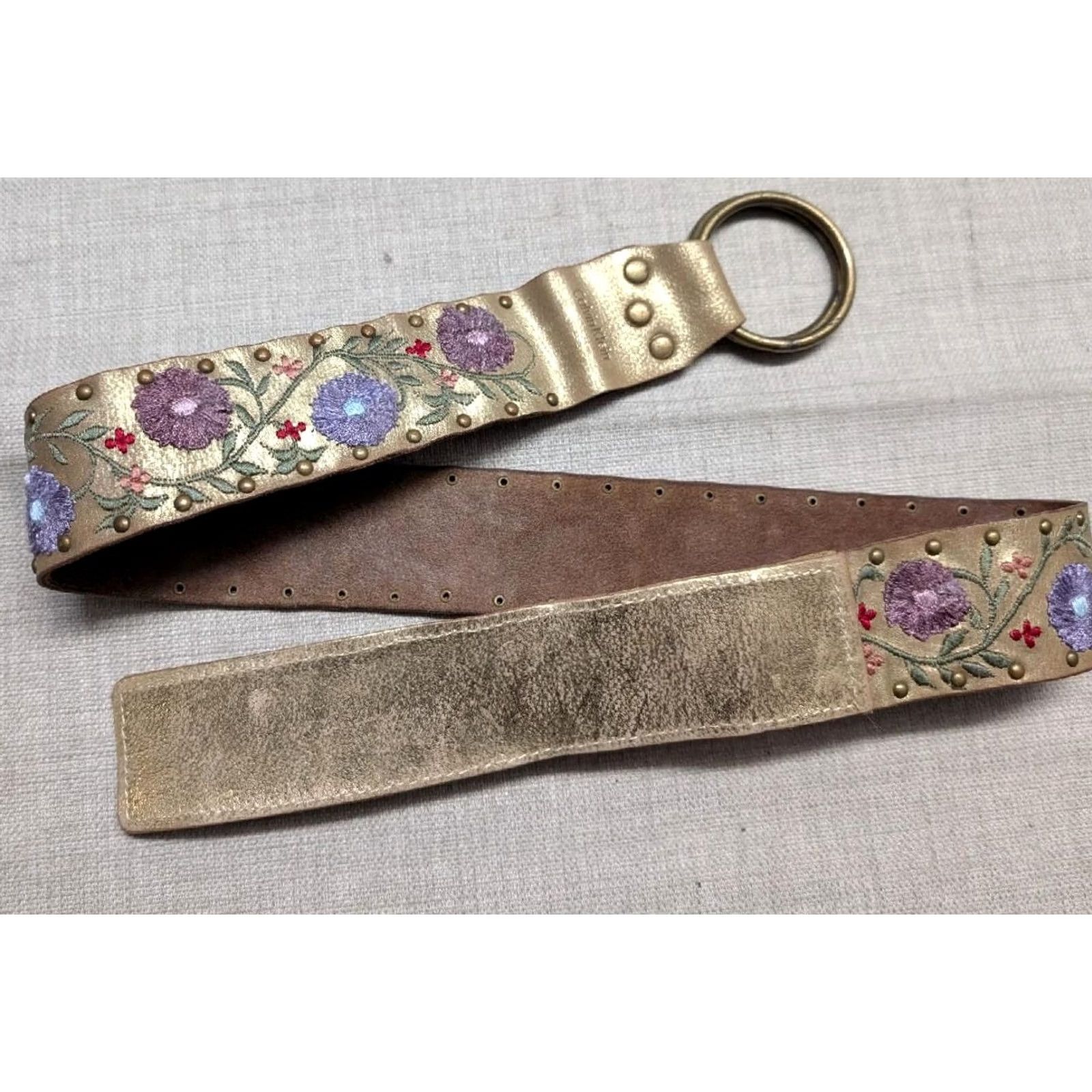 Calvin Klein VINTAGE studded embroidered FLORAL wide belt M golden CORSET leather Y2K 90s Womens Size S / US 4 / IT 40 - 6 Thumbnail