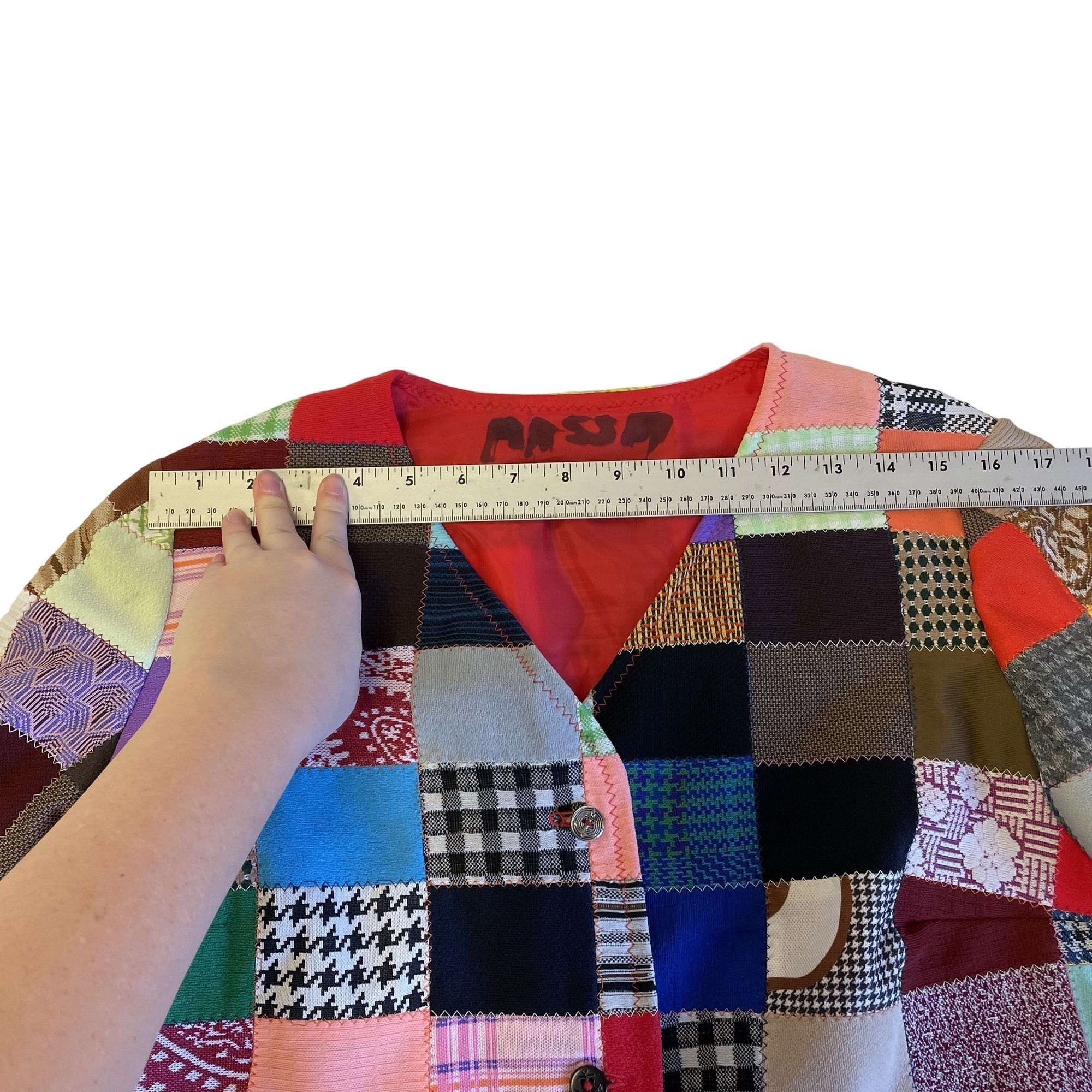 Other Vtg Handmade MoD Multi Color QUILT Patchwork Hippie Shirt Size L / US 10 / IT 46 - 10 Thumbnail