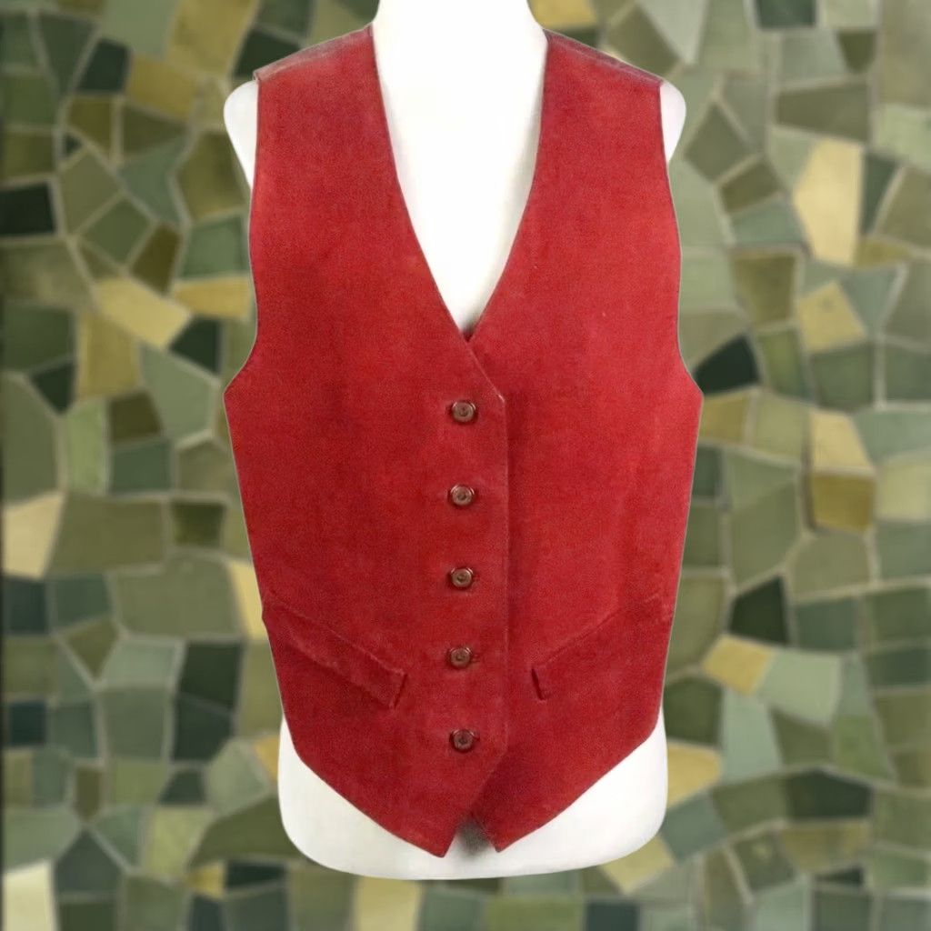 Vintage VINTAGE Arizona Burgundy Red Suede Leather Vest M Women Sleeveless Button Front 90s Bohemian Western Southwestern Casual Solid Short Length Size M / US 6-8 / IT 42-44 - 1 Thumbnail