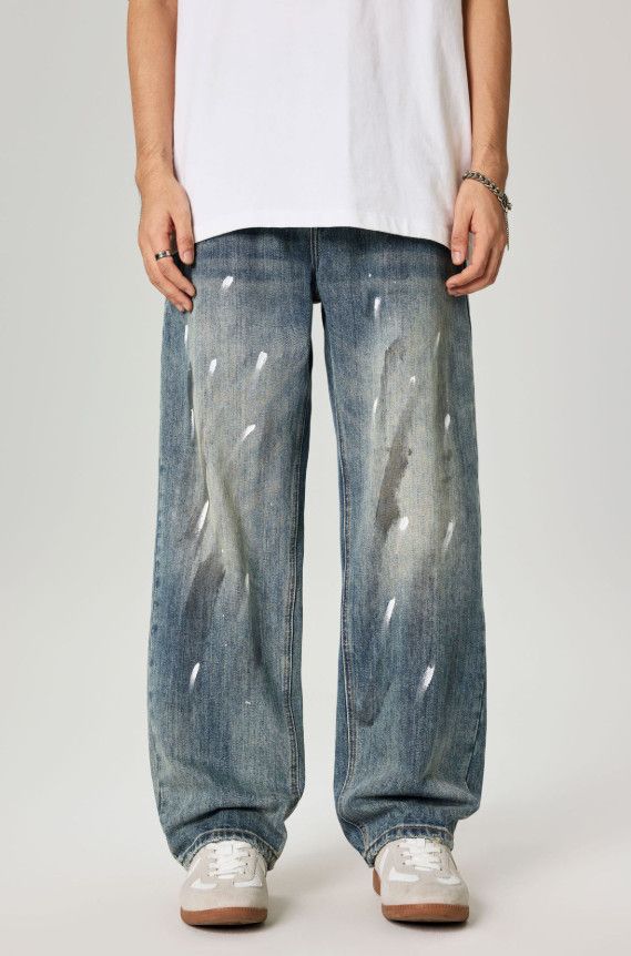 Jean American retro ink-splashed wide-leg baggy jeans Size US 32 / EU 48 - 1 Thumbnail