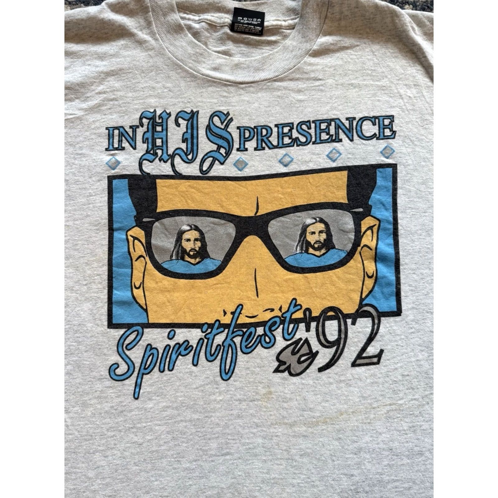 Vintage VINTAGE 1992 In His Presence Spiritfest Jesus Tee T Shirt Sz XL Jesus Christ Art Shirt Mens 90s Art Gray Shirt Size US XL / EU 56 / 4 - 2 Thumbnail