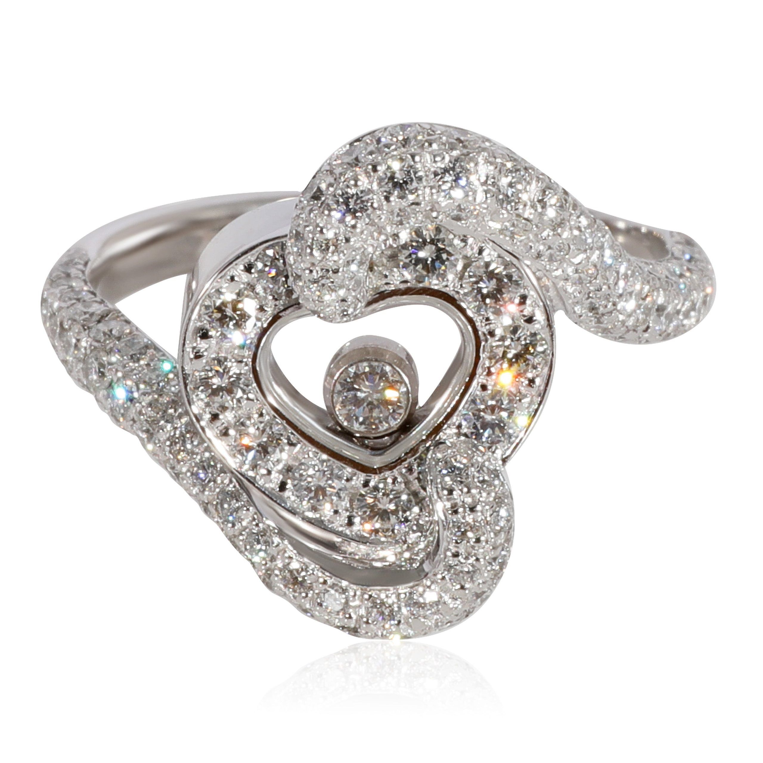 image of Chopard Happy Diamond Heart Ring In 18K White Gold 0.86 Ctw, Women's