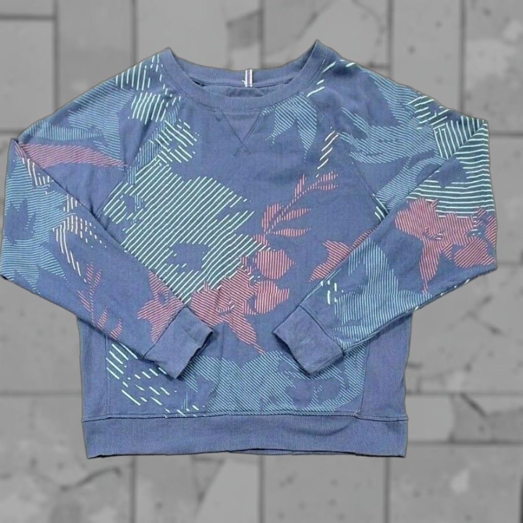 Champion Champion Heritage Sweatshirt Women's L Crew Neck Long Sleeve Print Blue Cotton Polyester Terry Heritage Floral Logo Retro All Seasons Size L / US 10 / IT 46 - 1 Thumbnail