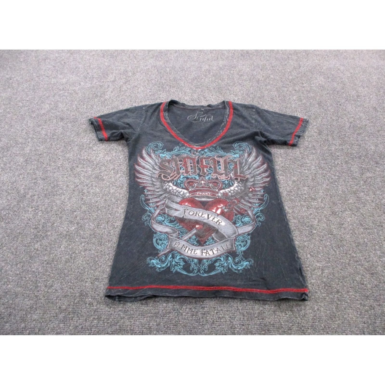 Affliction Affliction Shirt Womens M Black Heart Wings Graphic Forever Femme Fatale Biker Size M / US 6-8 / IT 42-44 - 2 Thumbnail