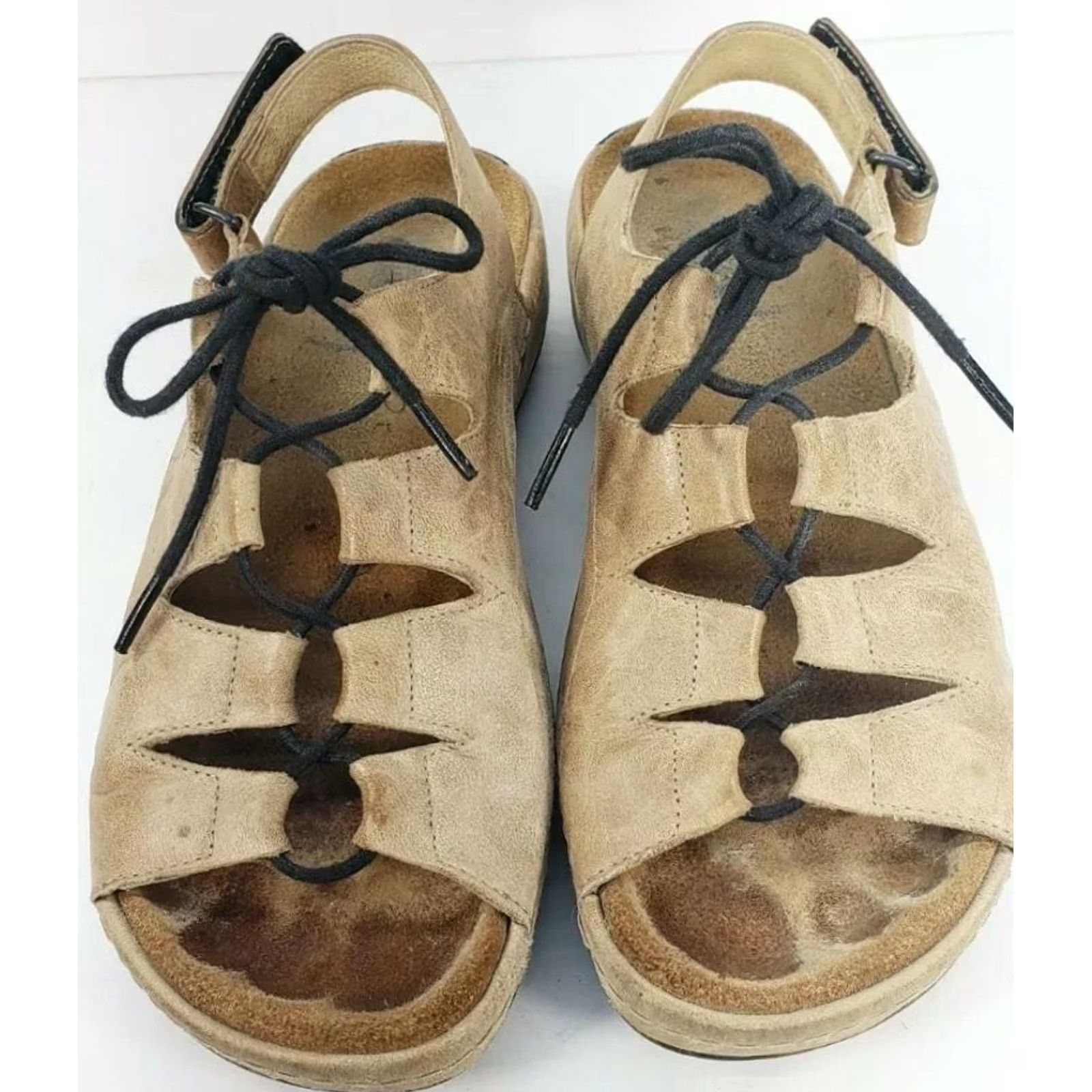 Vintage Wolky Kite Womens Lace-up Sandals 8.5M Beige Leather Wedge 39EU Arch Support Cushioned Comfort Size US 9 / IT 39 - 7 Thumbnail