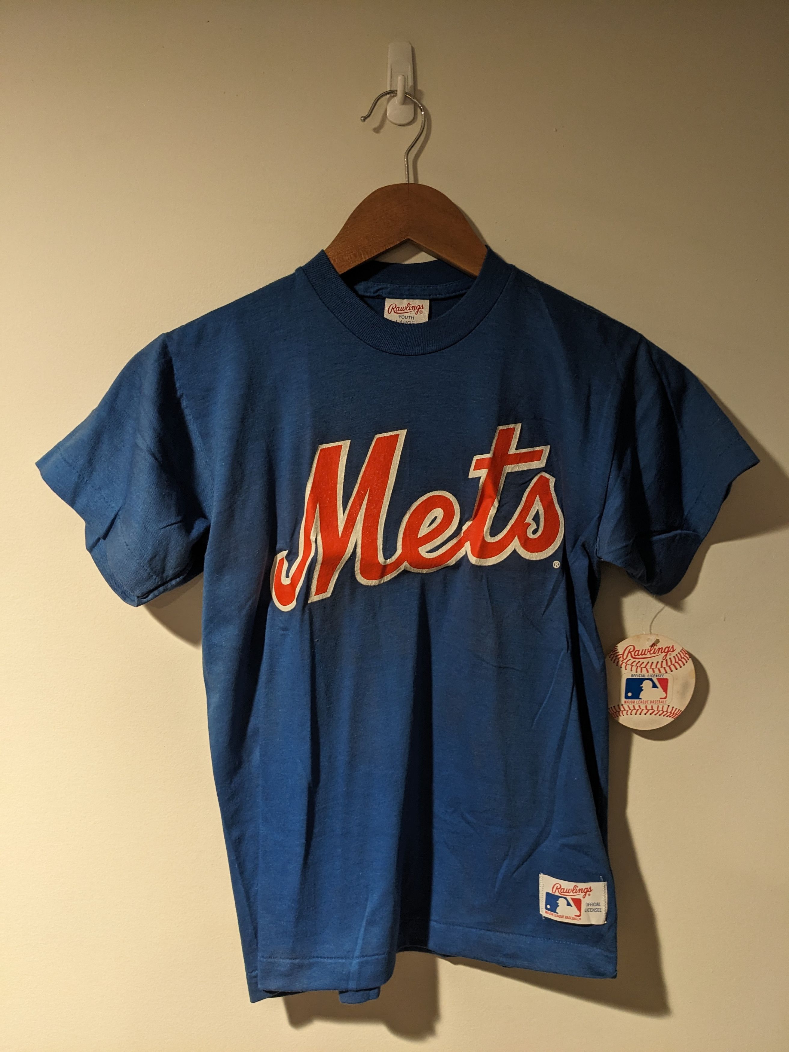 MLB × Vintage Vintage 80s New York Mets Rawlings Blue YOUTH Large T-Shirt Size US L / EU 52-54 / 3 - 1 Thumbnail