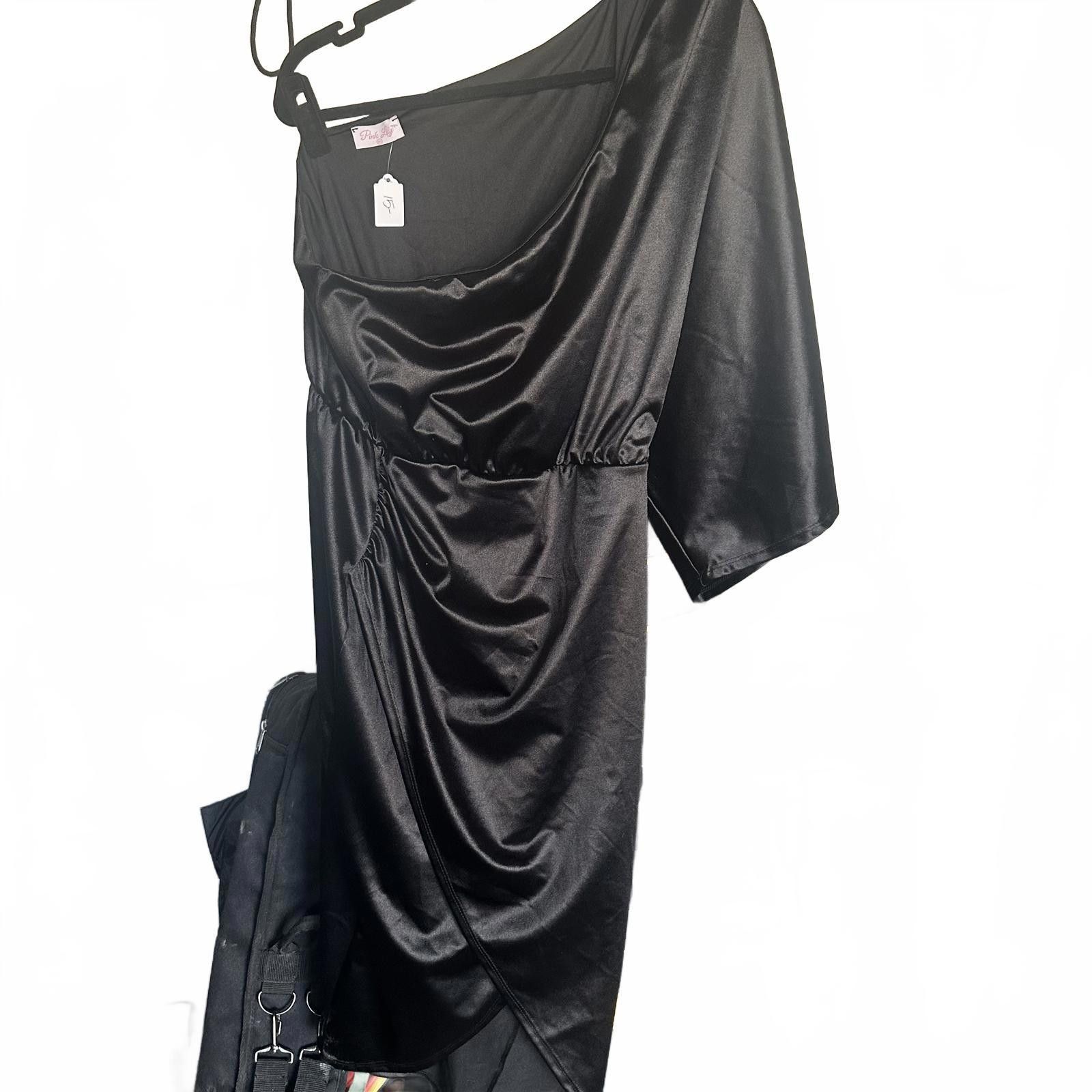Designer Pink Lily 2X Elegant Black Satin Top with Draped Neckline Size XXL / US 16-18 / IT 52-54 - 1 Preview