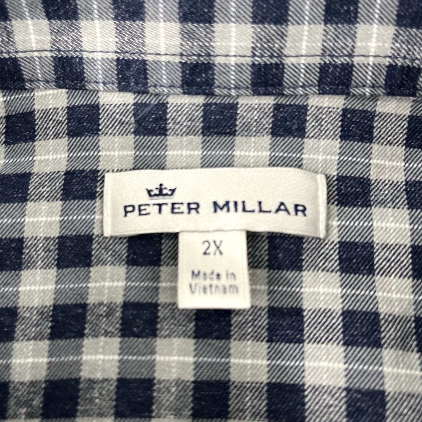 Peter Millar VINTAGE PETER MILLAR Shirt Men 2XL XXL Gray Blue Plaid Crown Sport Button Down Dress L/S Size 48R - 3 Thumbnail