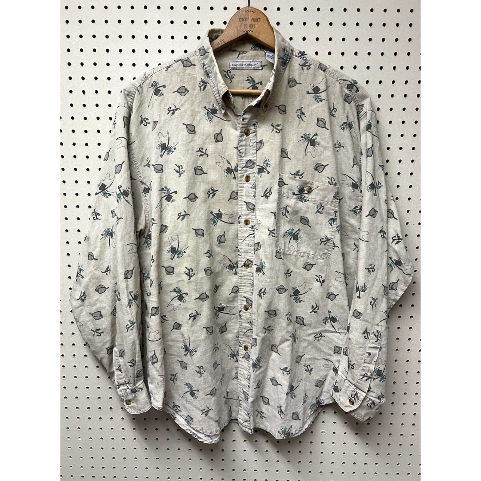 Bugle Boy VINTAGE Bugle Boy Button-Up Shirt Long Sleeve XL Tan Beige Cotton Blend 90s Western Outdoor Retro Classic Fish Logo Pockets Buttons Collared Mens Size US XL / EU 56 / 4 - 2 Thumbnail