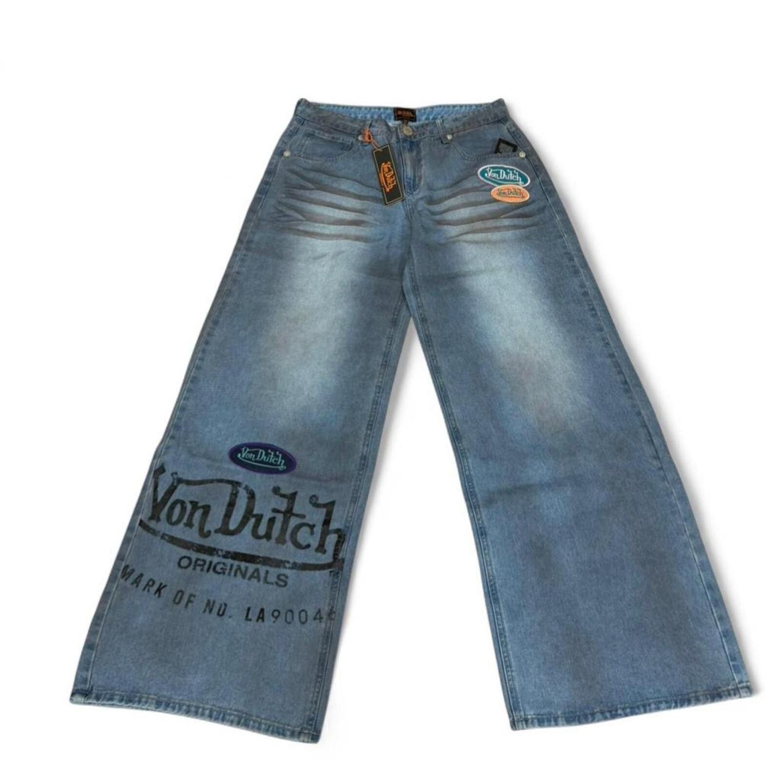 True Religion Von Dutch wide leg straight fit patchwork unique shade jeans Size 31" - 1 Thumbnail