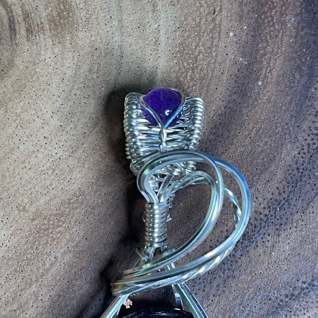 Other Black agate with druzy large pendant handmade artisan amethyst accent silver plated copper Size ONE SIZE - 6 Thumbnail