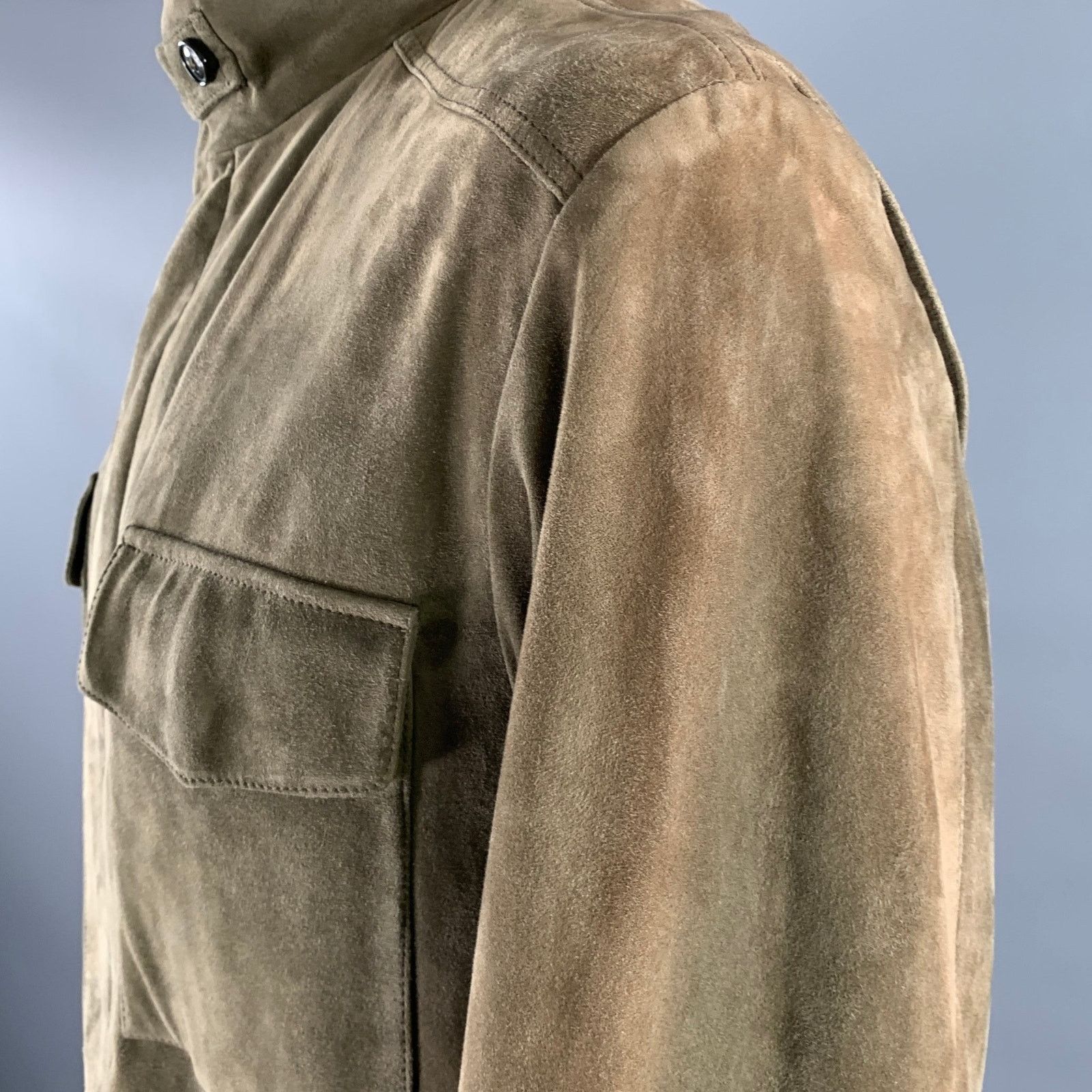 Loro Piana LORO PIANA Size XXL Khaki Solid Suede Field Jacket Size US XXL / EU 58 / 5 - 6 Thumbnail