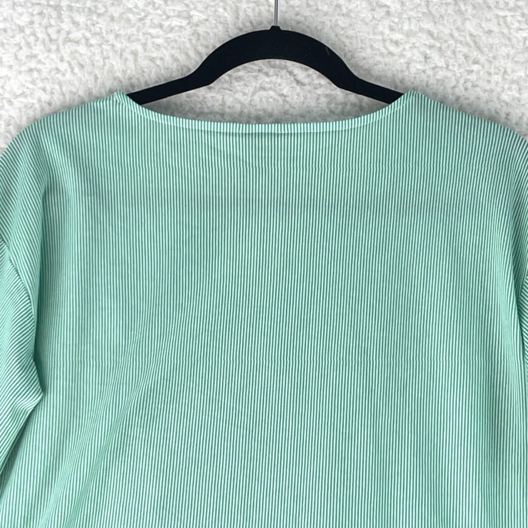 Ann Taylor Ann Taylor Petite Green Striped Long Sleeve Shirt Womens Front Tie V-Neck PM Blouse Size M / US 6-8 / IT 42-44 - 5 Thumbnail