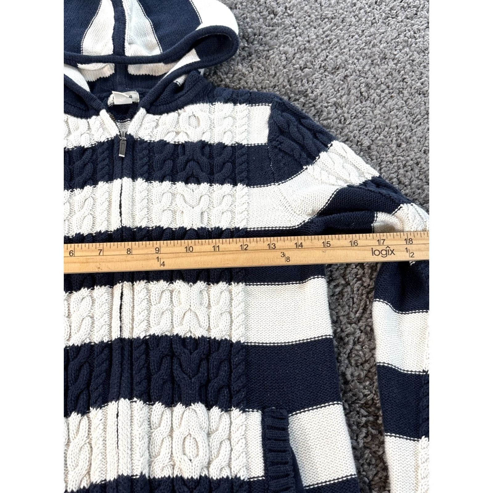 Vintage VINTAGE LL Bean Cardigan Sweater Womens XS Hooded Striped Chunky-Knit Blue Crew Neck Long Sleeve Cotton Regular Size Womens XS Size XS / US 0-2 / IT 36-38 - 3 Thumbnail