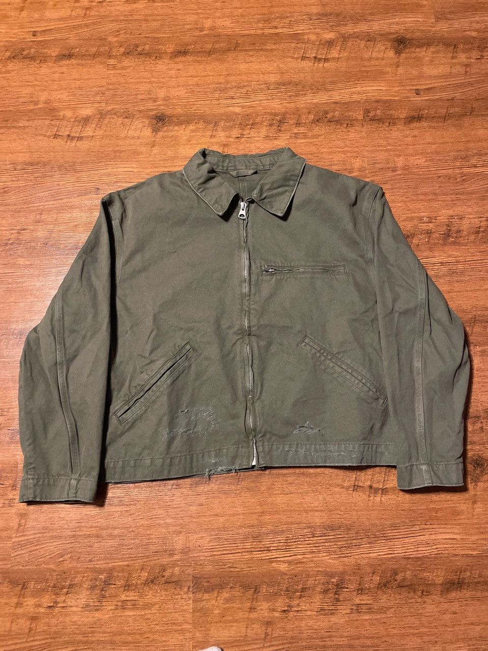 H&M H&M Olive Green Distressed Work Utility Jacket Size US XL / EU 56 / 4 - 1 Thumbnail