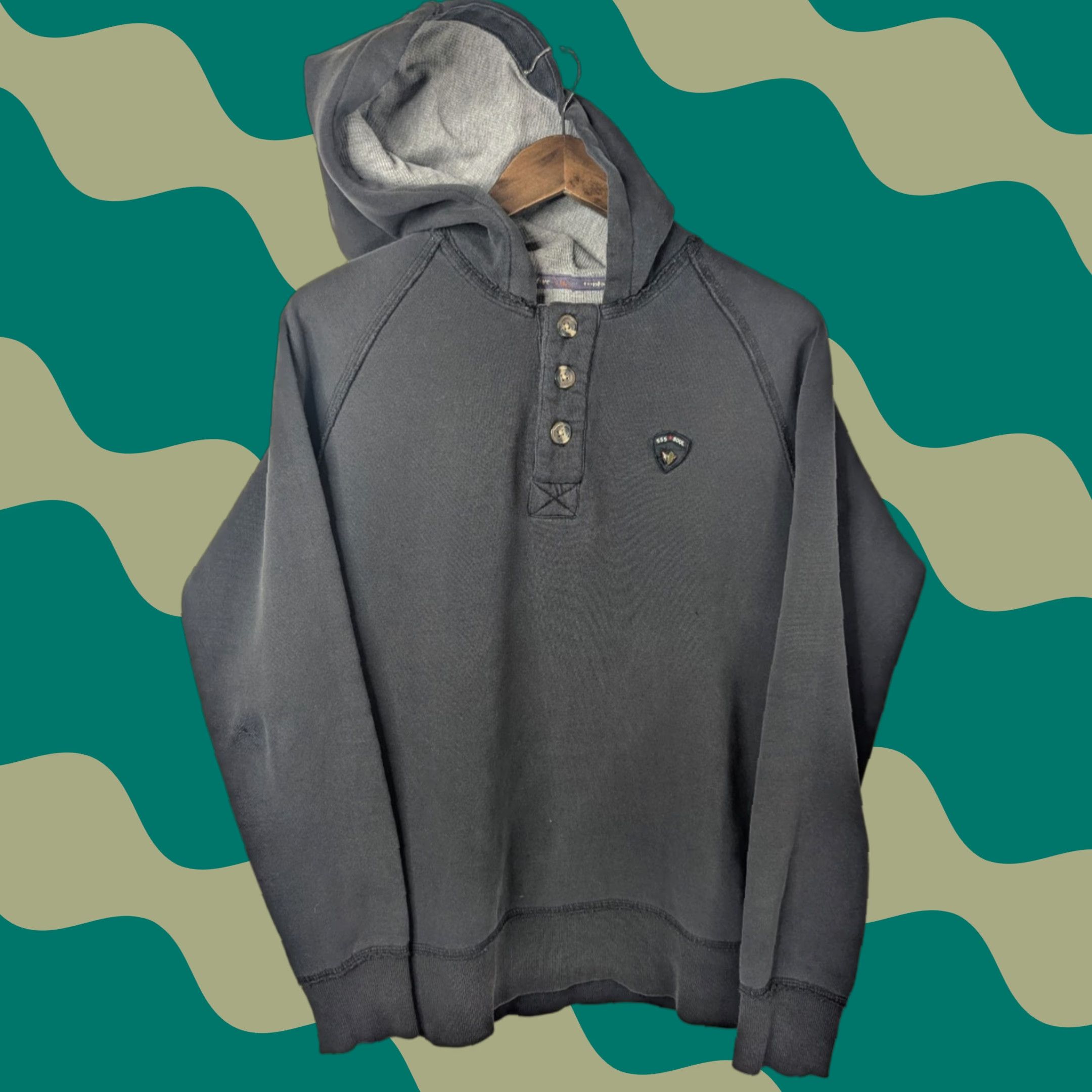 Vintage VINTAGE Triple Five Soul Pullover Hooded Shirt Mens L Gray Distressed Y2K Street Button Neck Size US L / EU 52-54 / 3 - 1 Thumbnail