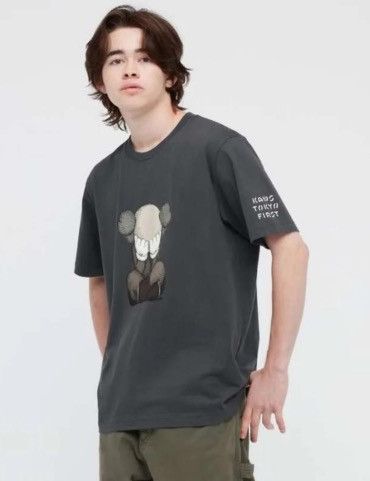 image of Kaws Tokyo First X Uniqlo Graphic Tshirt in Dark Grey, Men's (Size Large)