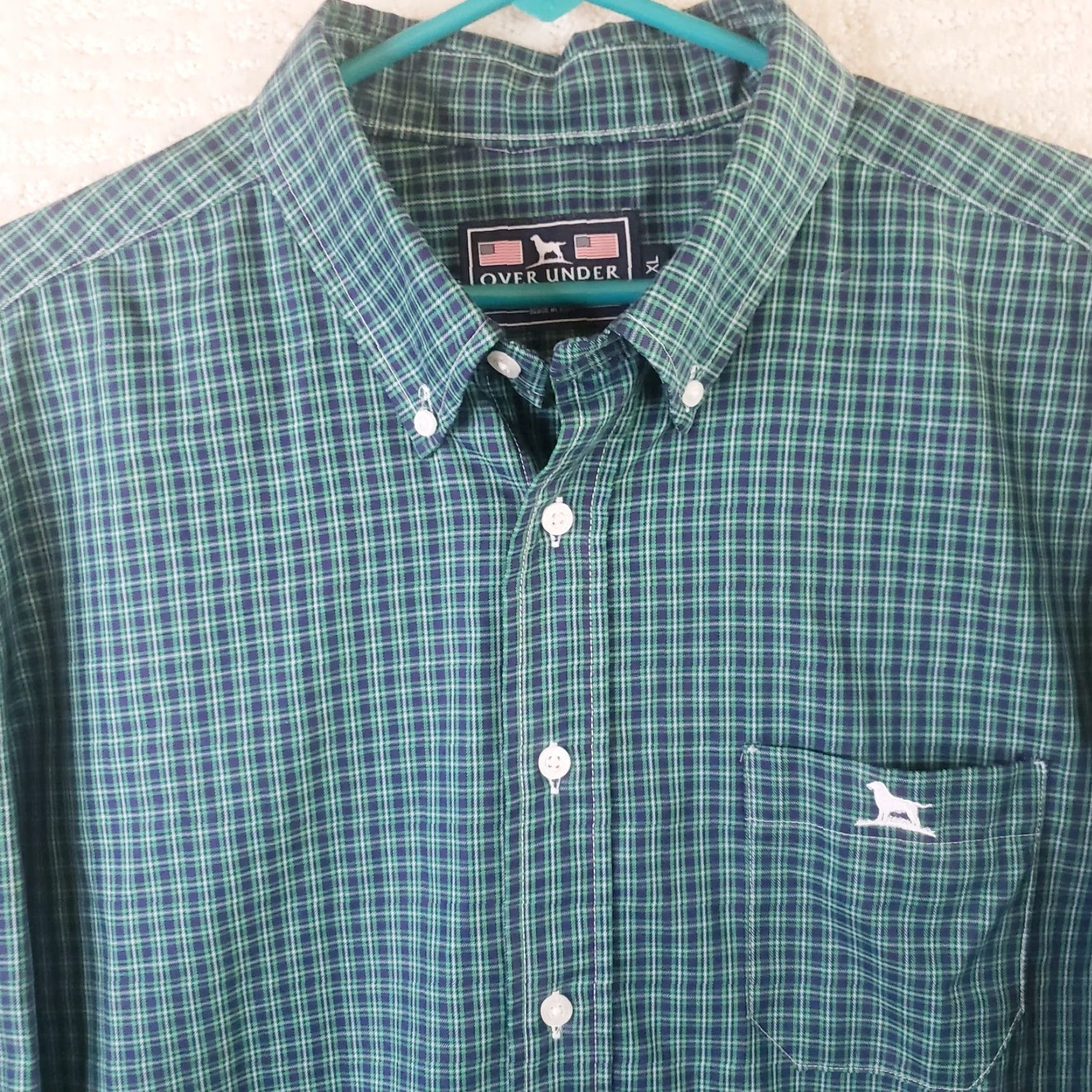Undercover Over Under Button-Down Shirt XL Non-Iron Blue Green Check Embroidered Dog Logo Jacket/Shirt (Note: Final title revised to fit constraints) Size US XL / EU 56 / 4 - 3 Thumbnail
