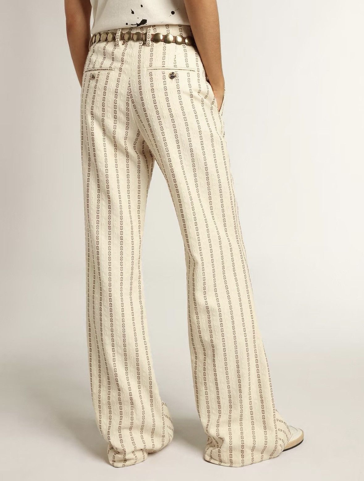 Golden Goose Golden Goose Cream Jacquard Flared Cotton Pants NWT Size 26" / US 2 / IT 38 - 5 Thumbnail