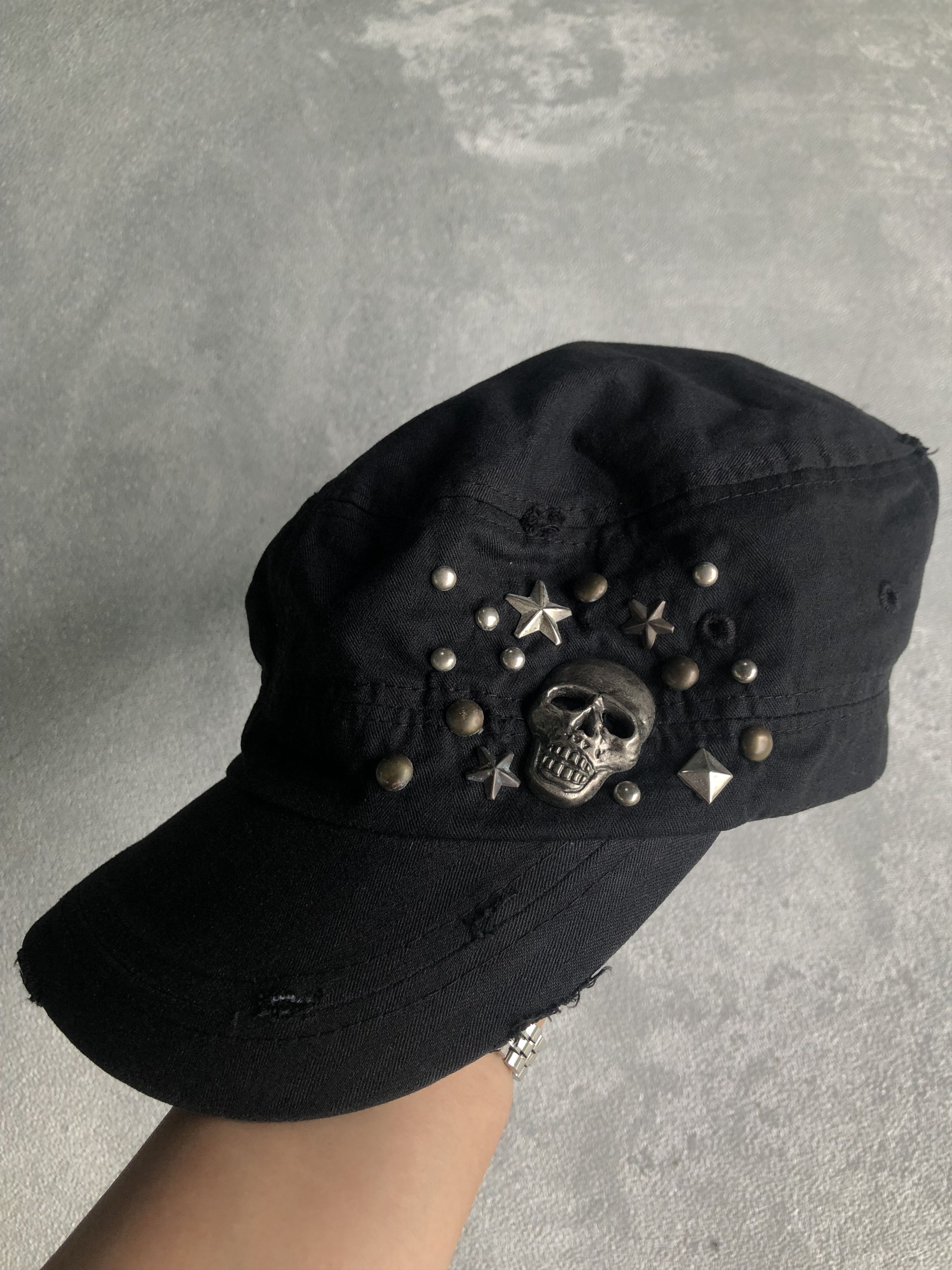 Japanese Brand Gothic Skull Studded Hat Distressed Japanese Style Size ONE SIZE - 2 Thumbnail