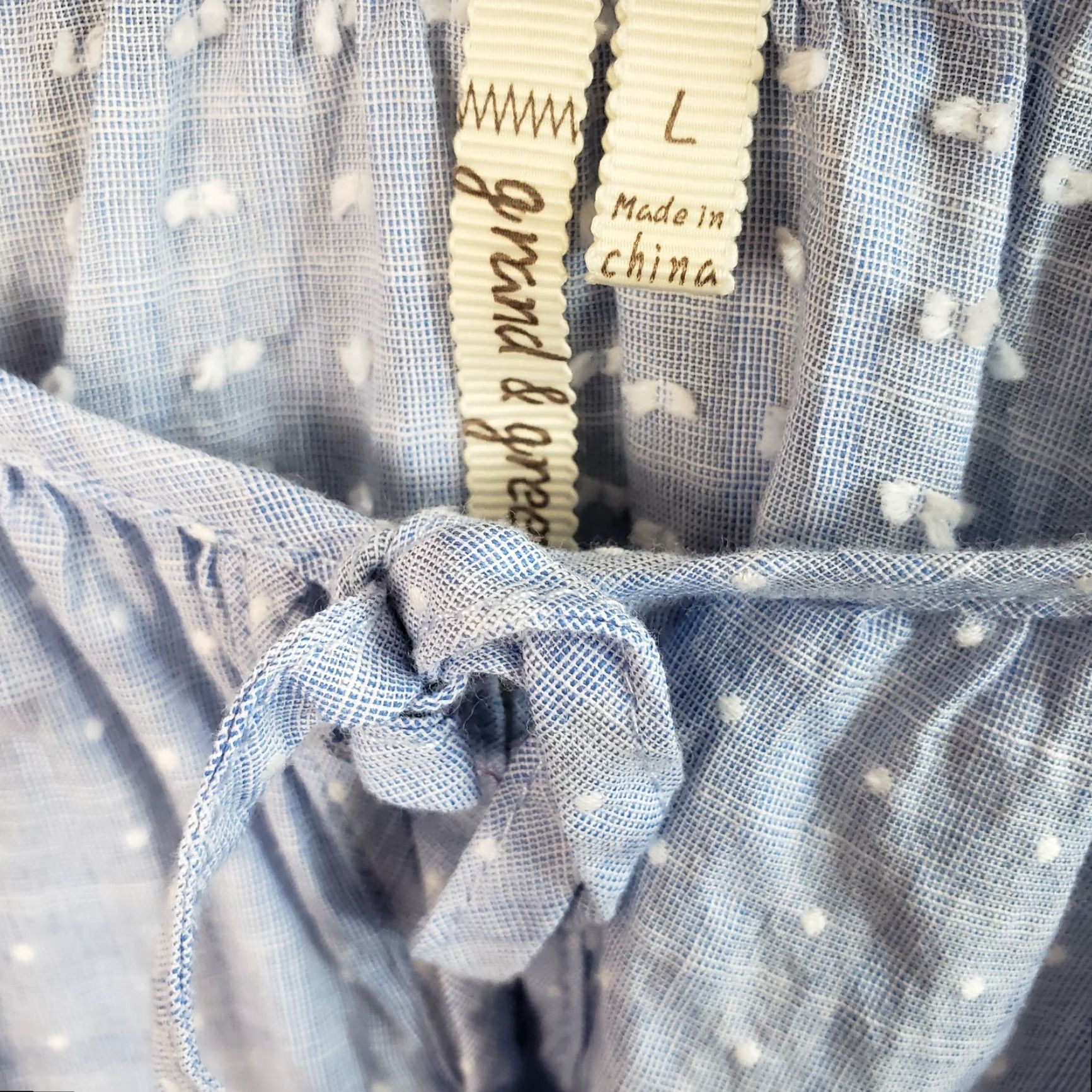 Vintage Grand & Green Womens Blouse Shirt 3/4 Sleeve Blue White Polka Dots Cotton Large Size L / US 10 / IT 46 - 5 Thumbnail