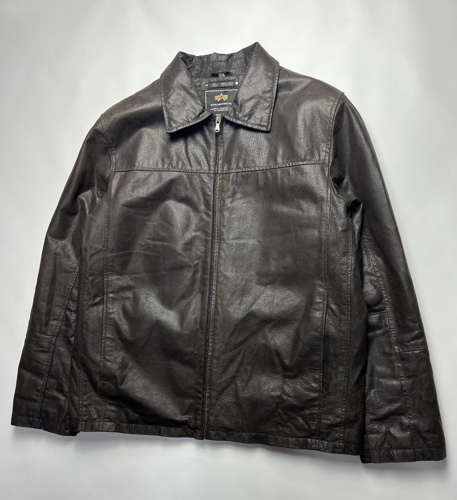 Alpha Industries Alpha Industries Vintage 90's Men's Brown Leather Zip Jacket Size US L / EU 52-54 / 3 - 4 Thumbnail