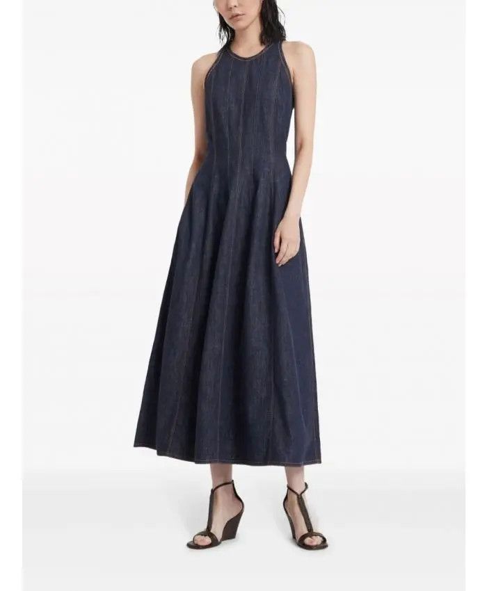 Brunello Cucinelli o1w1db10825 Denim Dress in Dark Blue Size L / US 10 / IT 46 - 2 Thumbnail