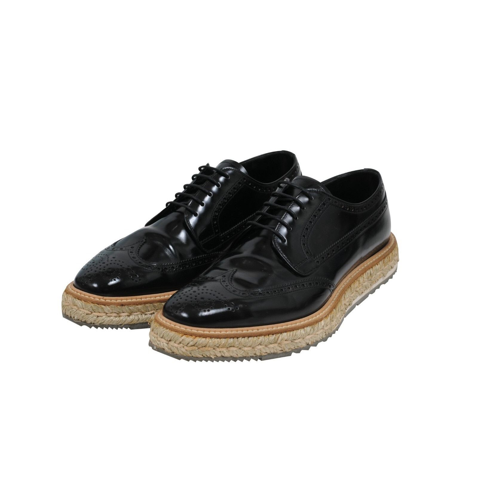 Prada Black Leather Espadrille Wingtip Platform Brogue - 01731 Size US 9.5 / EU 42-43 - 3 Thumbnail
