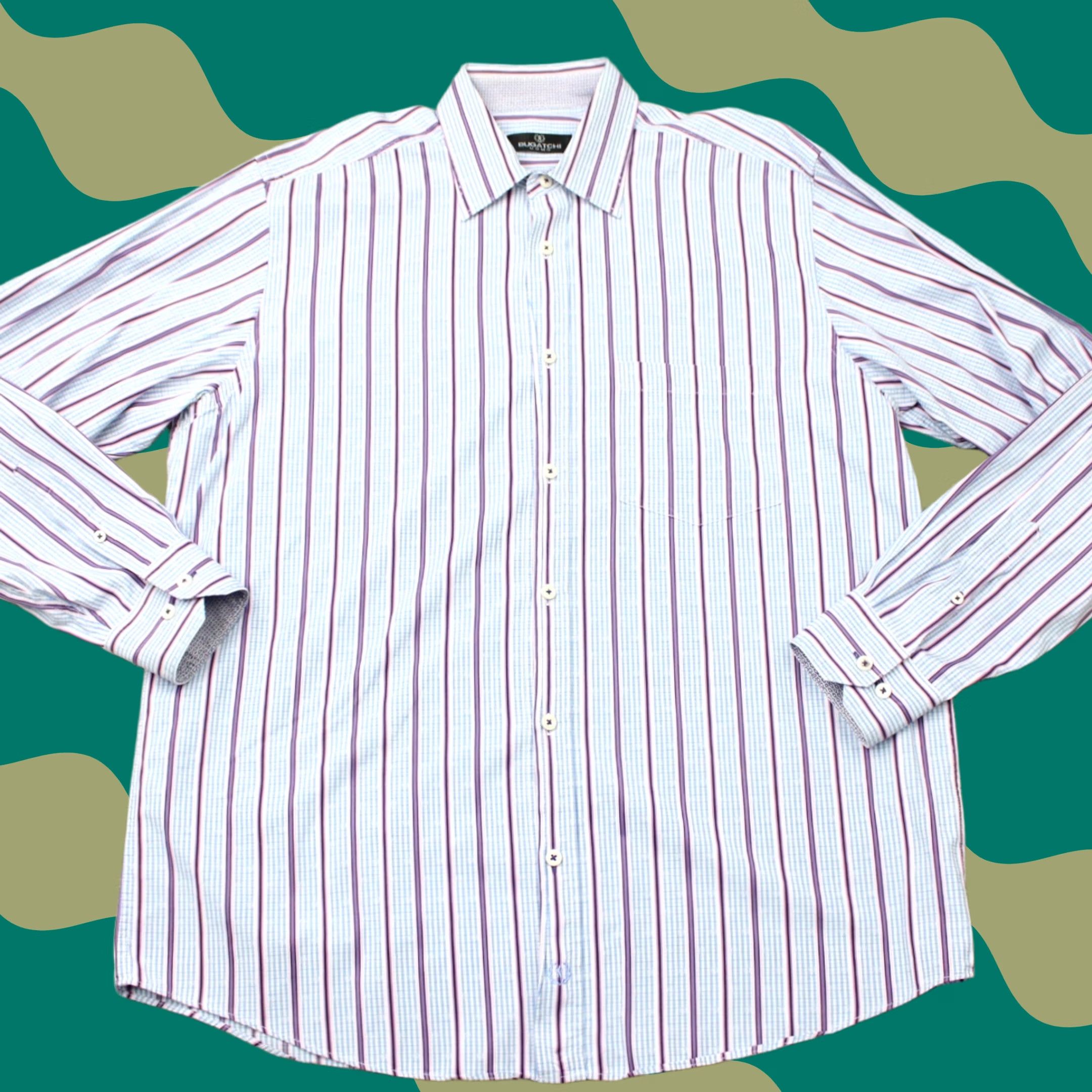 BUGATCHI Bugatchi Uomo Shirt Mens XL Blue/Pink/Purple Striped Cotton Long Sleeve Button-Up Size US XL / EU 56 / 4 - 1 Thumbnail