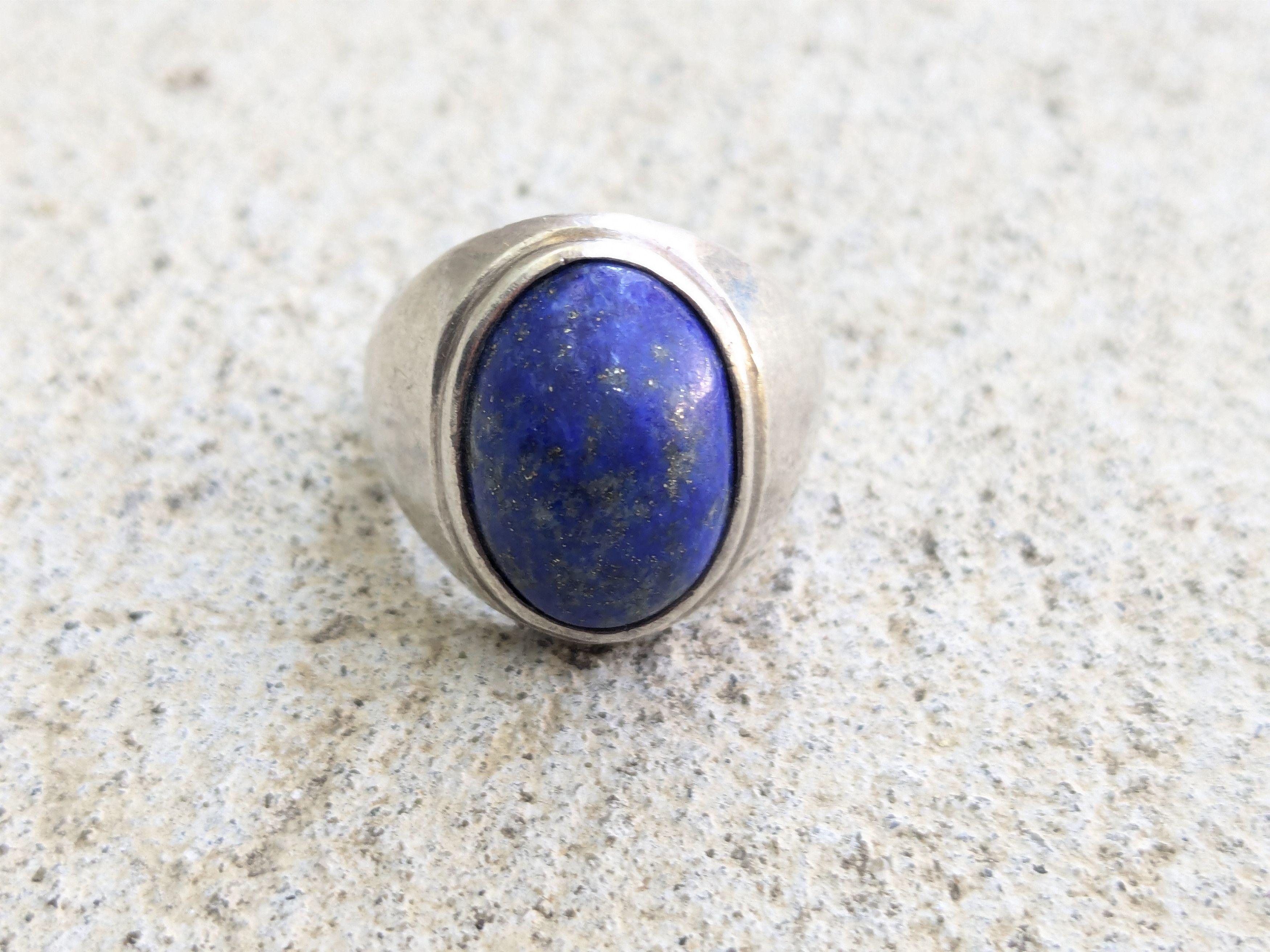 Jewelry Vintage Sterling Silver Ring Blue Lapis Lazuli Oval Cabochon Size ONE SIZE - 4 Thumbnail