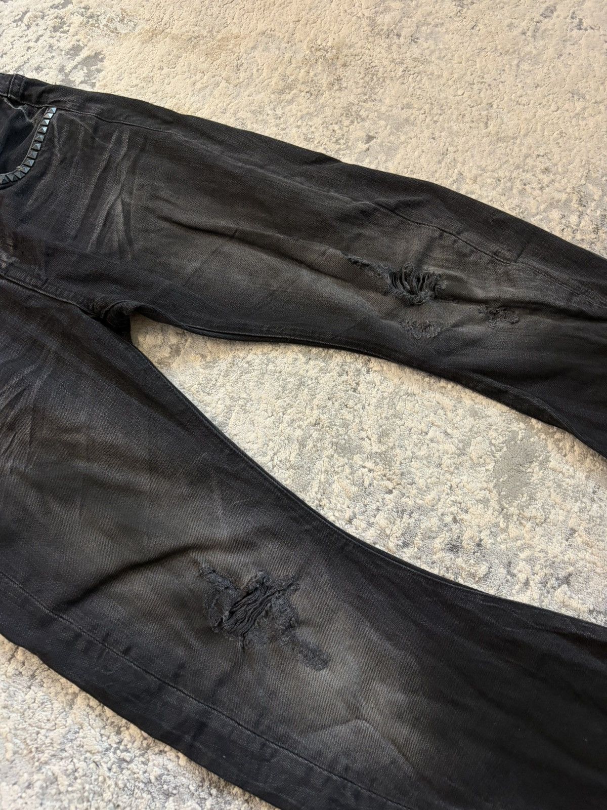 CIVARIZE Cavaria - Black Distressed Studded Flare Denim Size US 29 - 6 Thumbnail