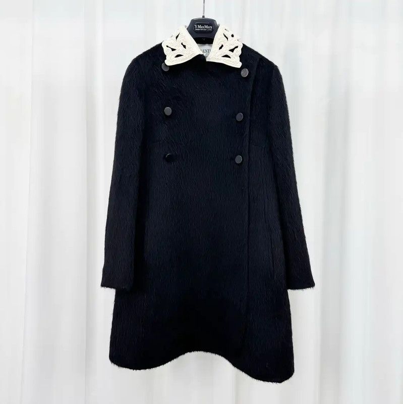 Valentino Valentino Black Alpaca Wool Long Coat 0089 Size XL / US 12-14 / IT 48-50 - 1 Thumbnail