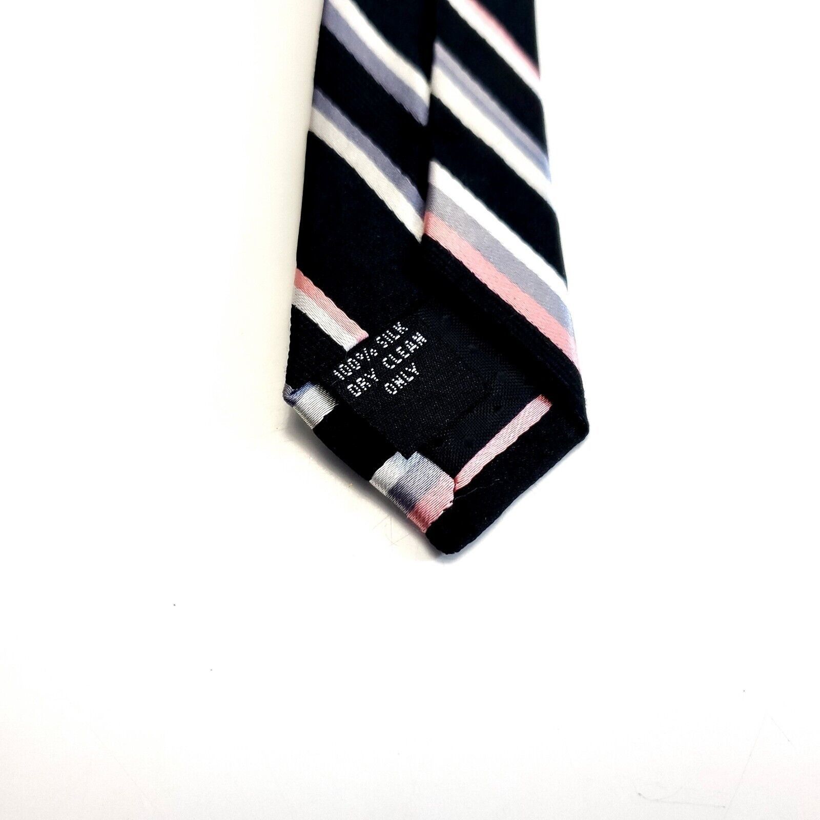 Pierre Cardin Pierre Cardin Black Gray Pink Striped Woven Wide Silk Tie Size ONE SIZE - 4 Thumbnail